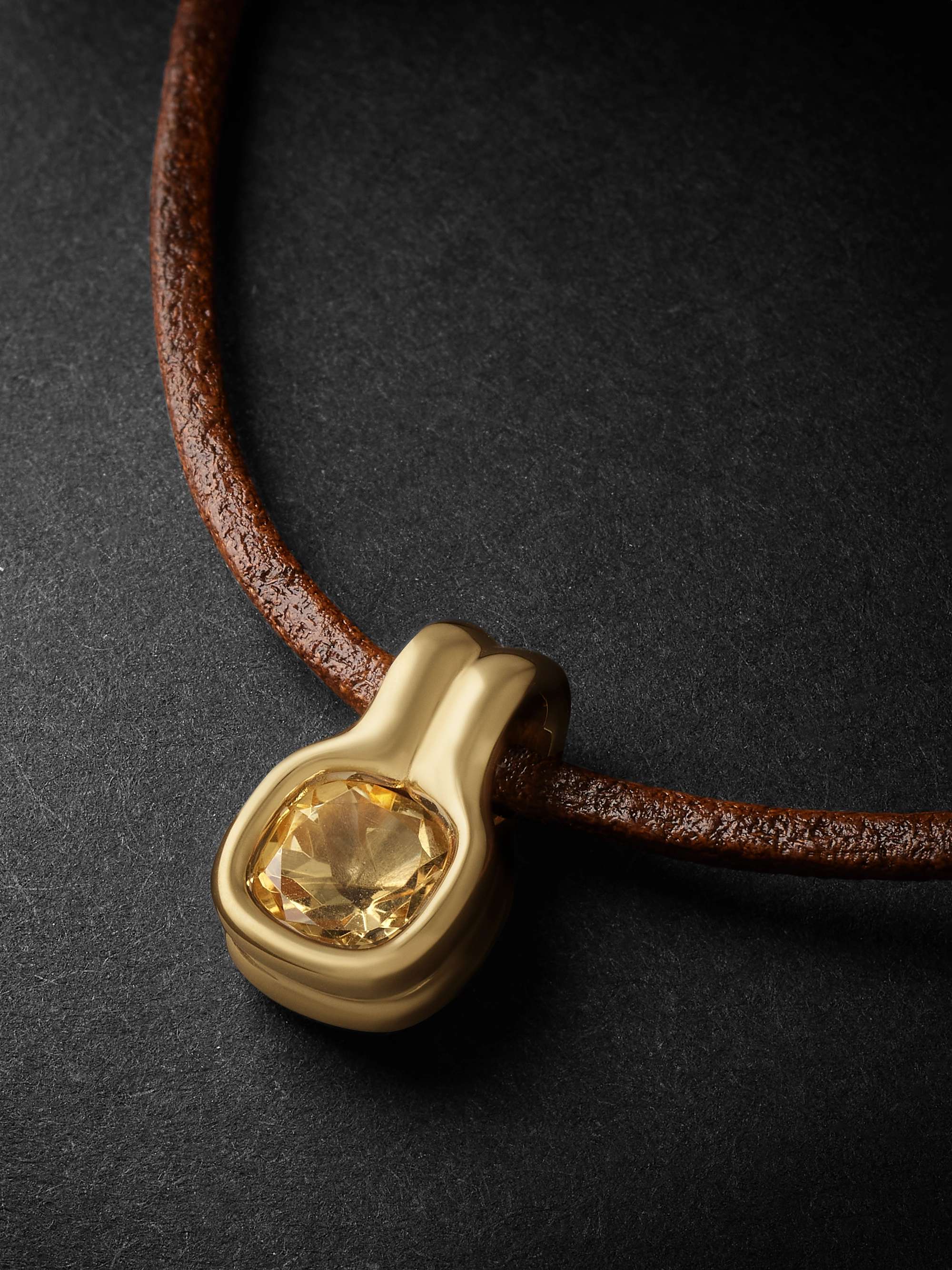 FERNANDO JORGE Cushion 18-Karat Gold, Leather and Citrine Necklace