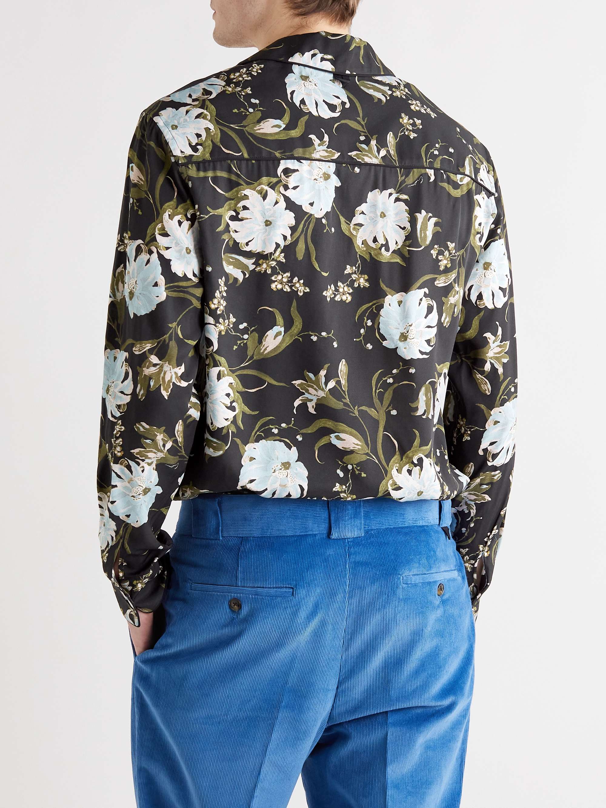 ERDEM Lucius Camp-Collar Floral-Print Satin-Twill Shirt
