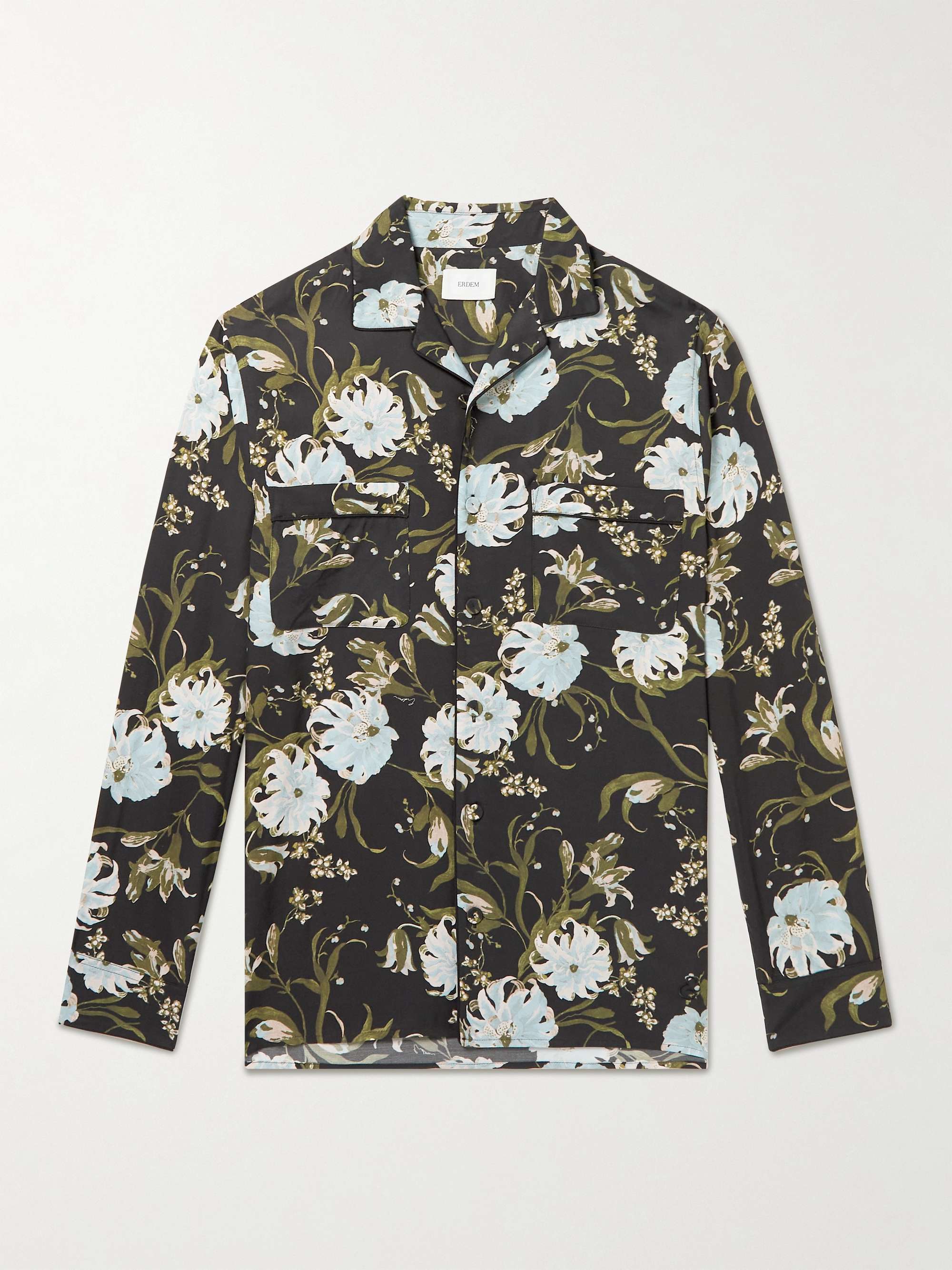 ERDEM Lucius Camp-Collar Floral-Print Satin-Twill Shirt