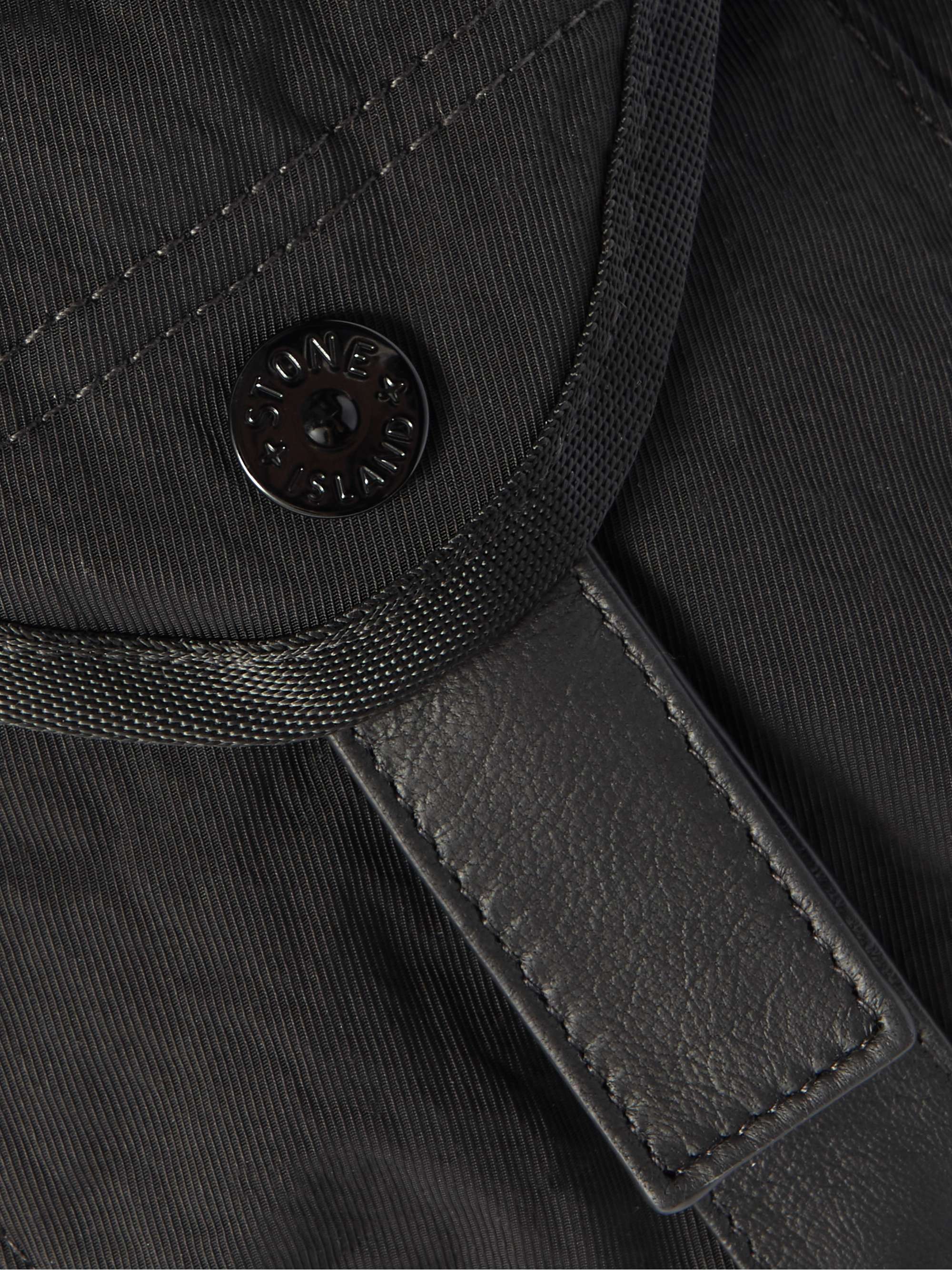 STONE ISLAND Logo-Appliquéd Leather-Trimmed Nylon-Twill Pouch