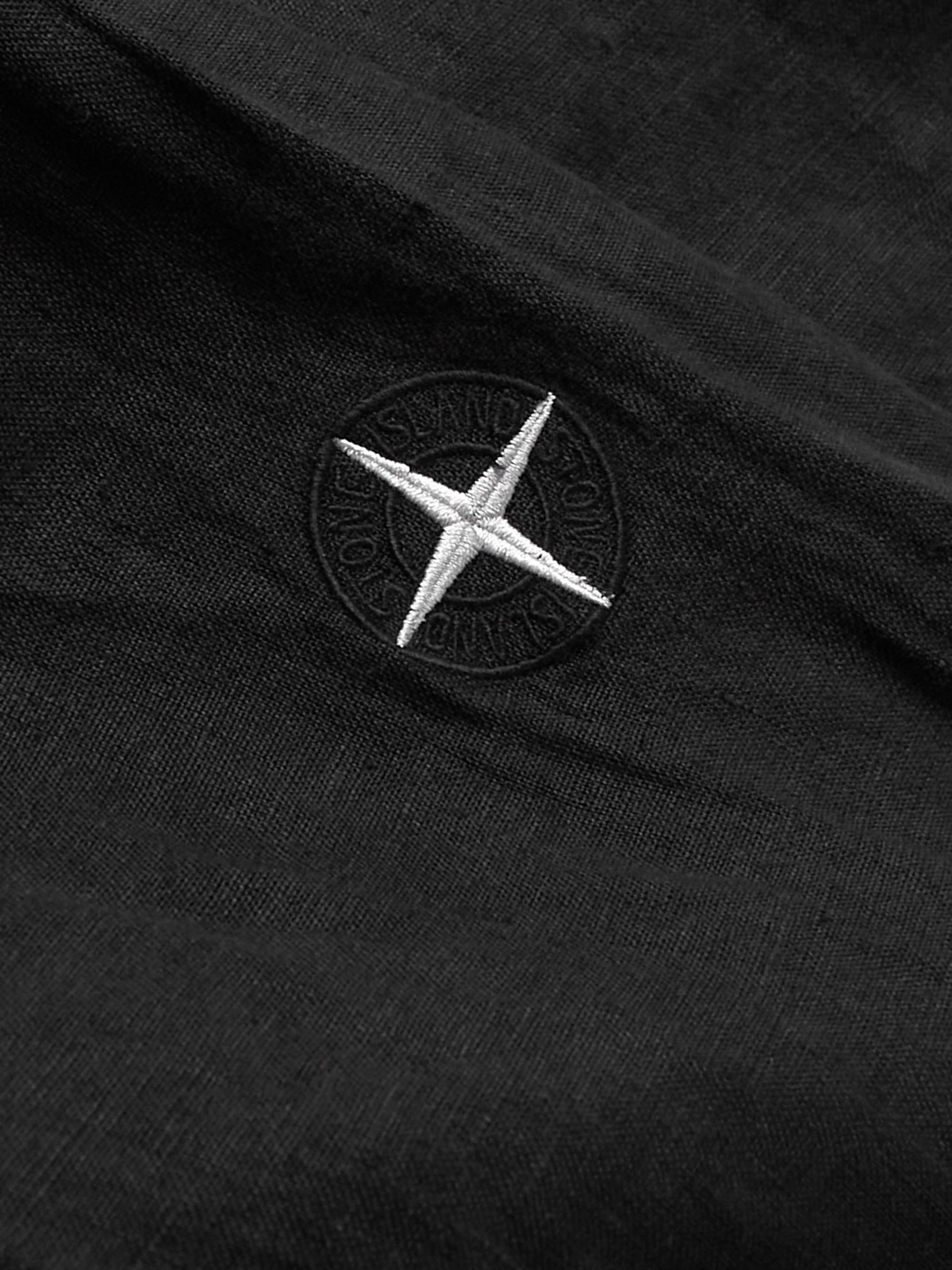 STONE ISLAND Logo-Embroidered Garment-Dyed Linen Shirt