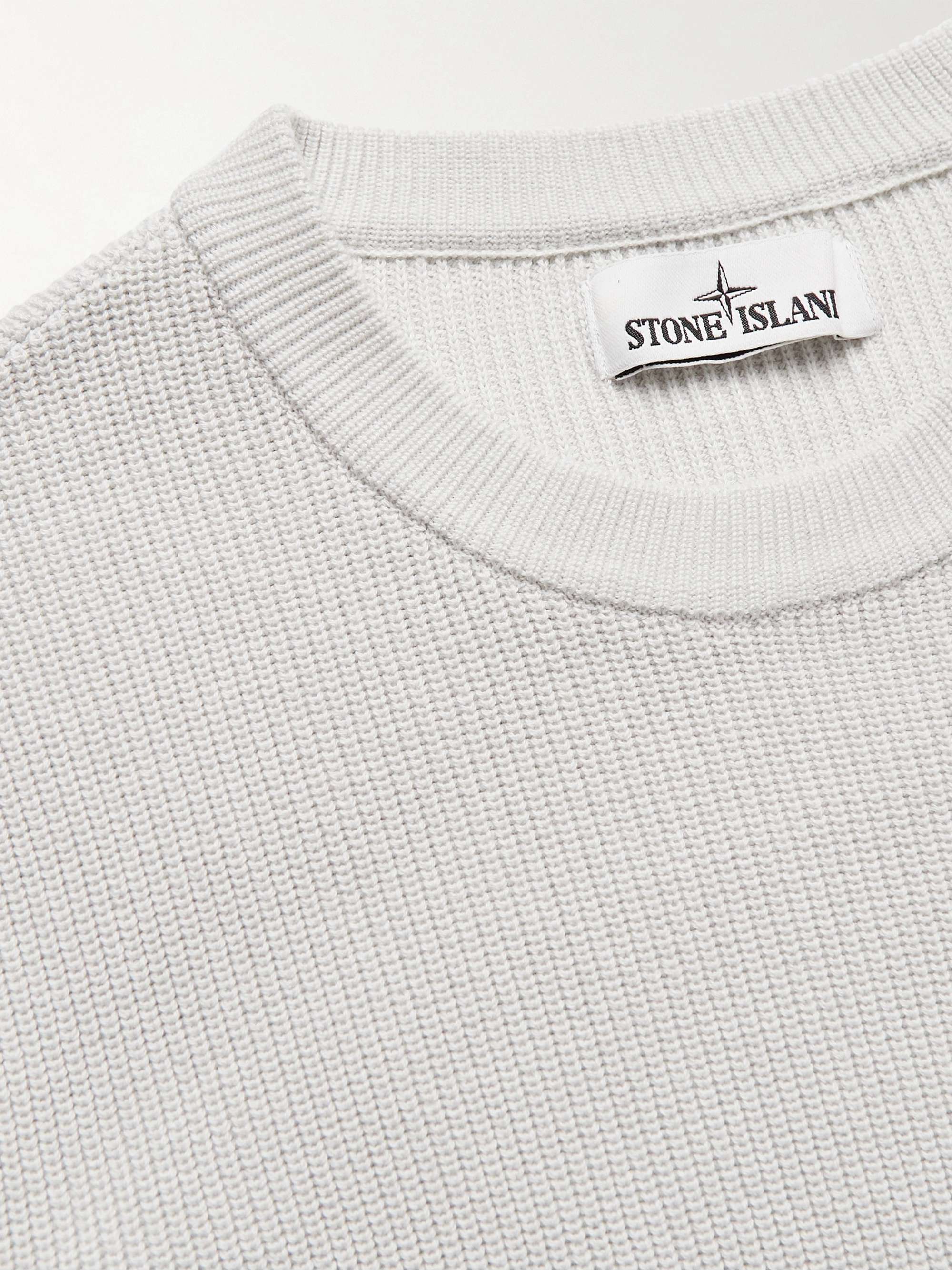 STONE ISLAND Ribbed Logo-Appliquéd Cotton Sweater