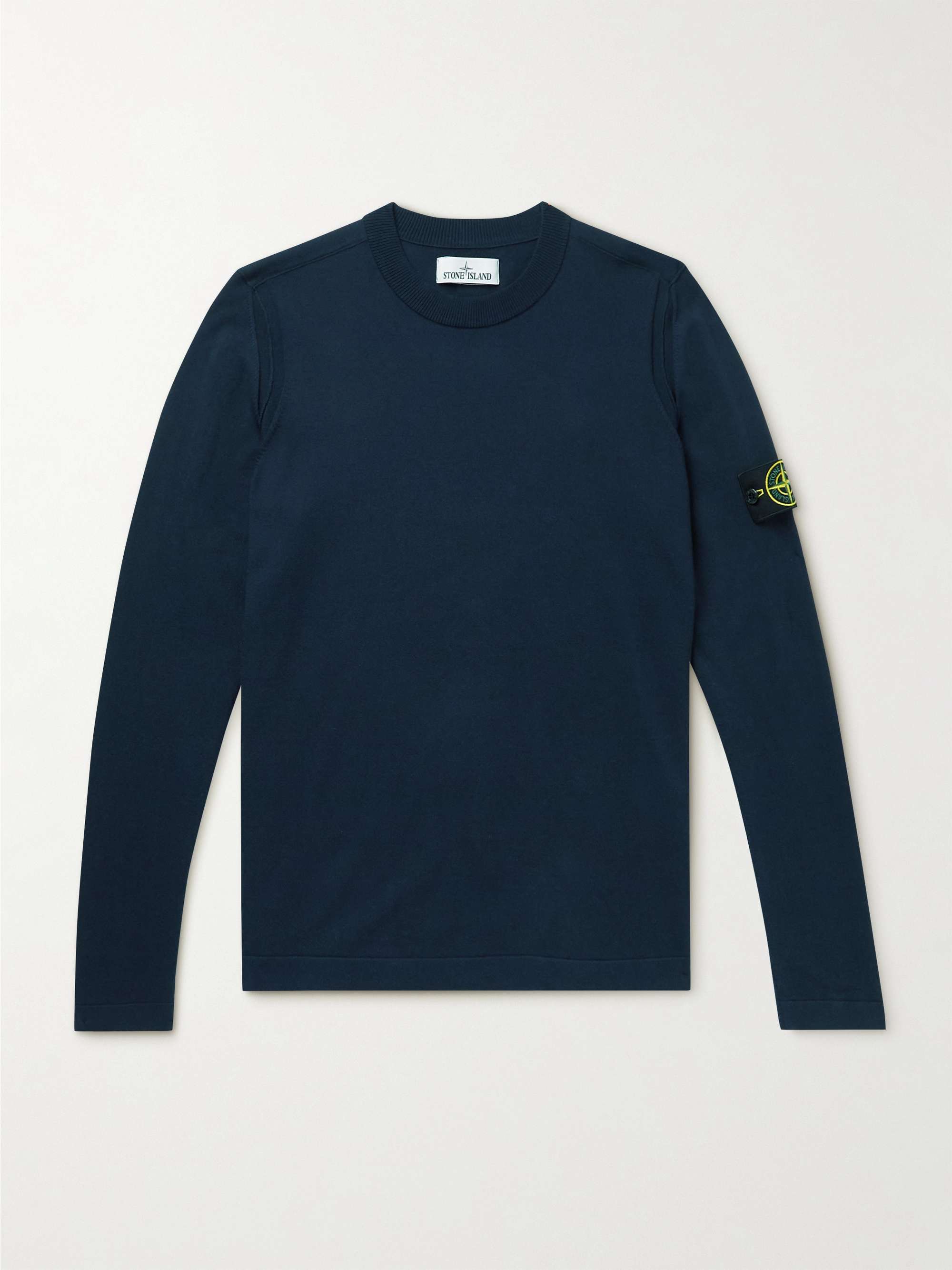 스톤 아일랜드 스웨터 Stone Island Logo-Appliqued Cotton-Blend Sweater,Navy