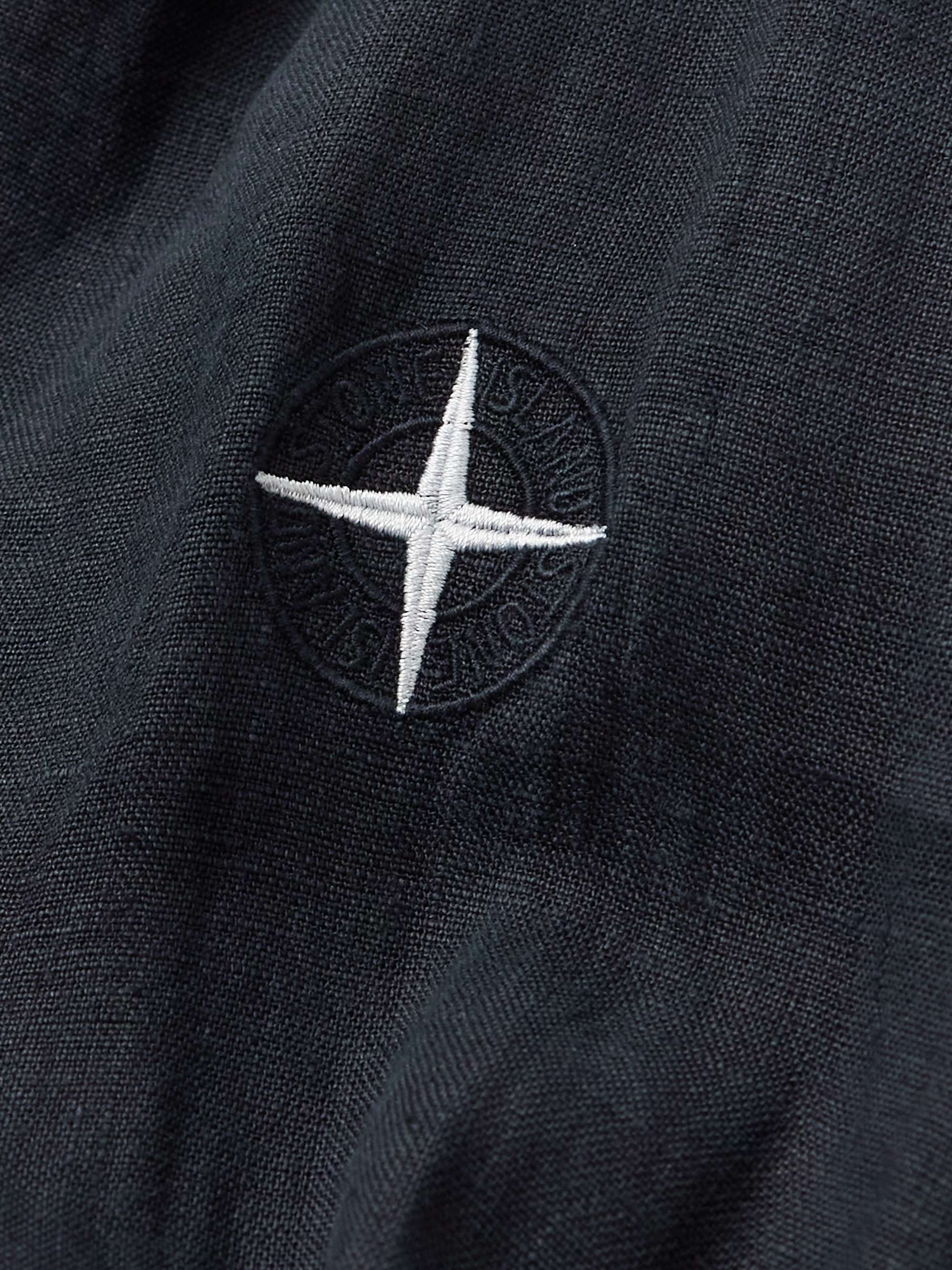 STONE ISLAND Logo-Embroidered Garment-Dyed Linen Shirt