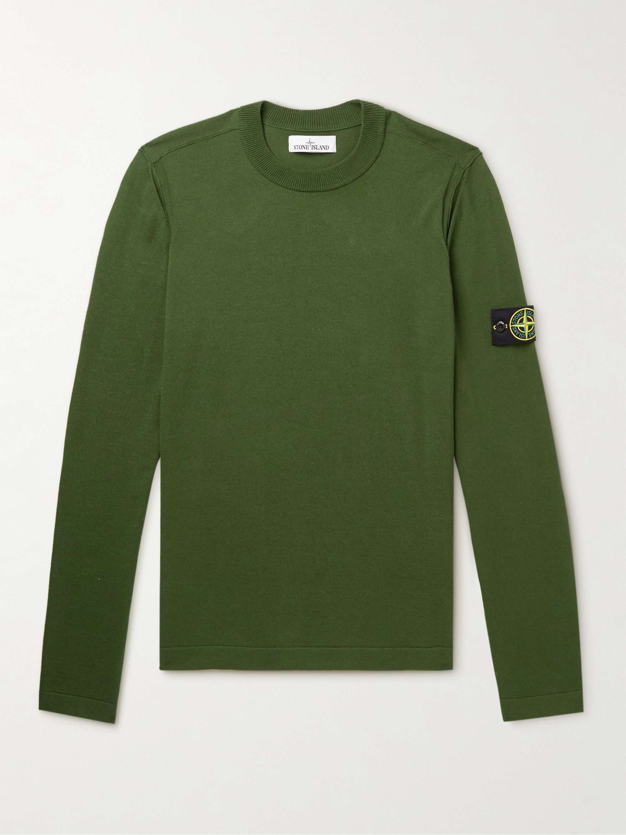 스톤 아일랜드 스웨터 Stone Island Logo-Appliqued Cotton-Blend Sweater,Army green