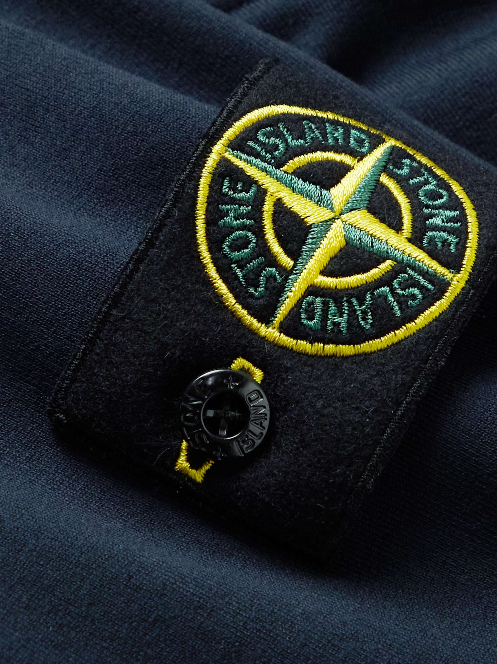 STONE ISLAND Logo-Embroidered Cotton-Blend Jersey Hoodie
