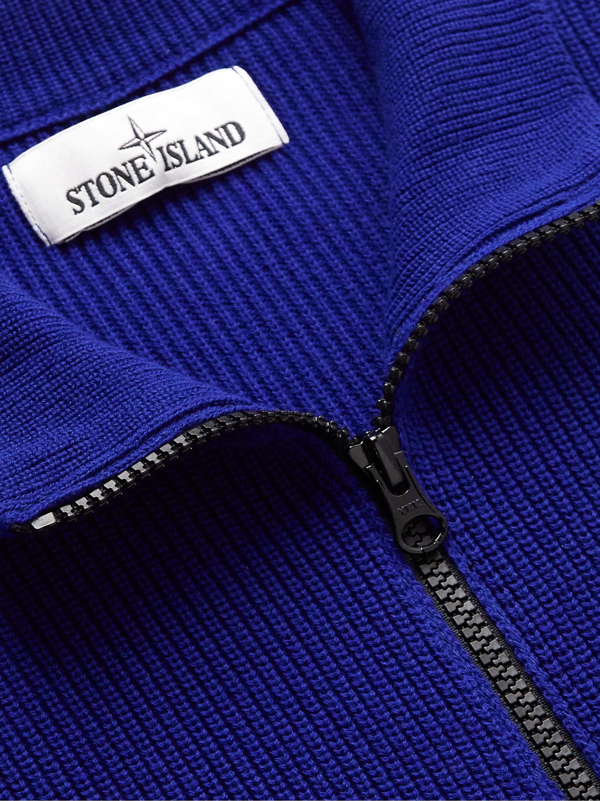 STONE ISLAND Logo-Appliquéd Ribbed Cotton Zip-Up Cardigan