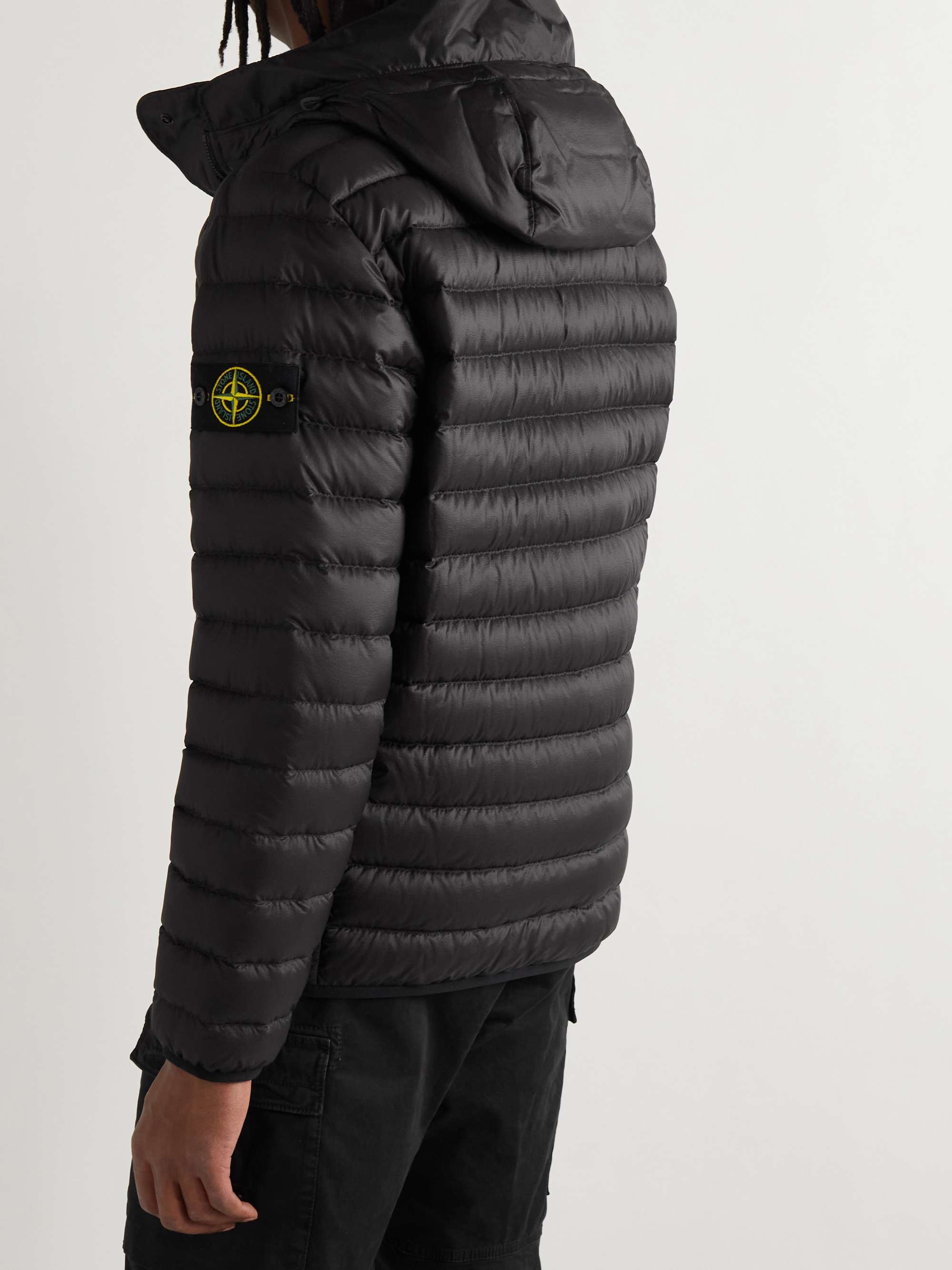 STONE ISLAND Logo-Appliquéd Quilted Shell Hooded Down Jacket