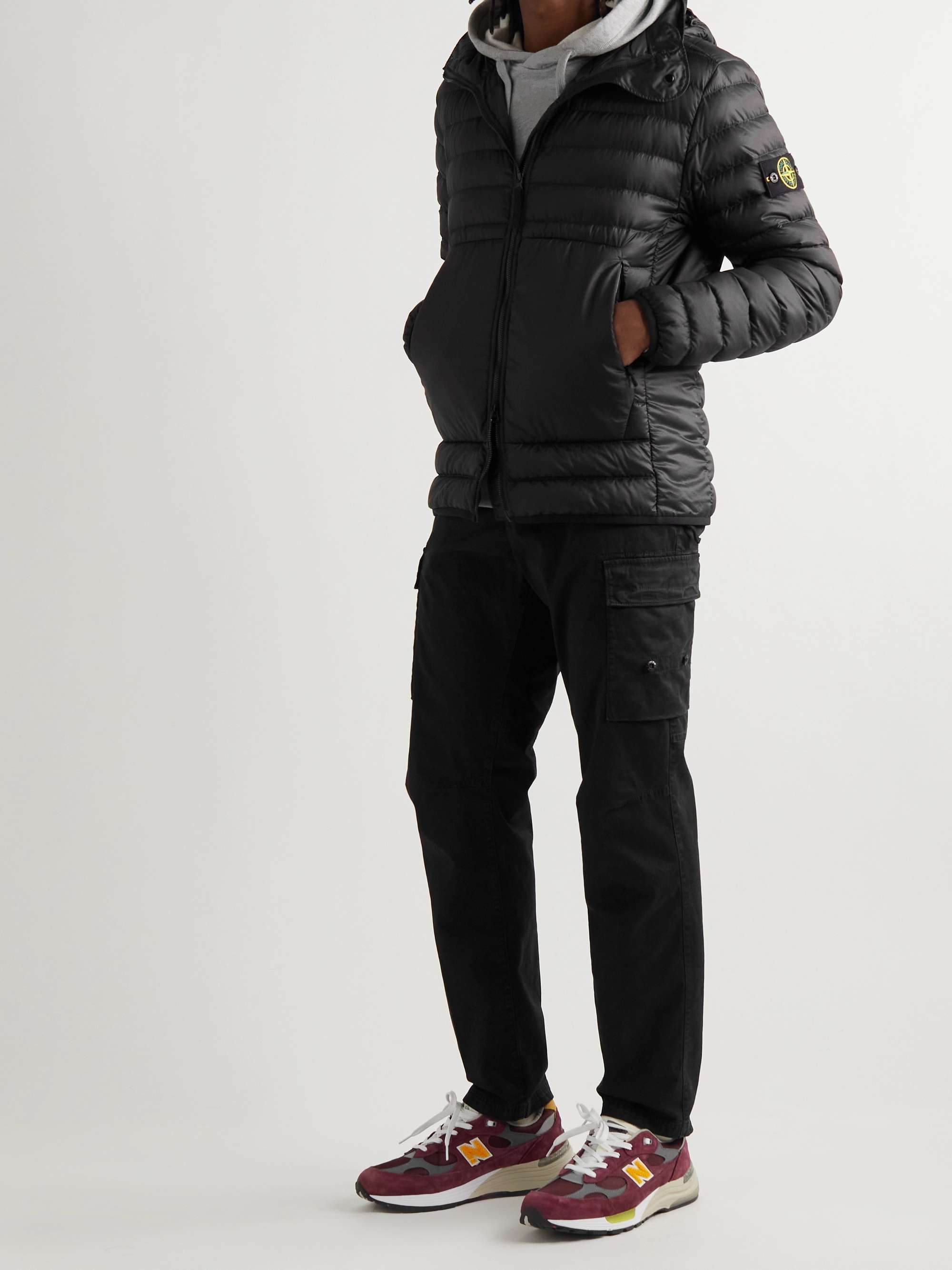 STONE ISLAND Logo-Appliquéd Quilted Shell Hooded Down Jacket