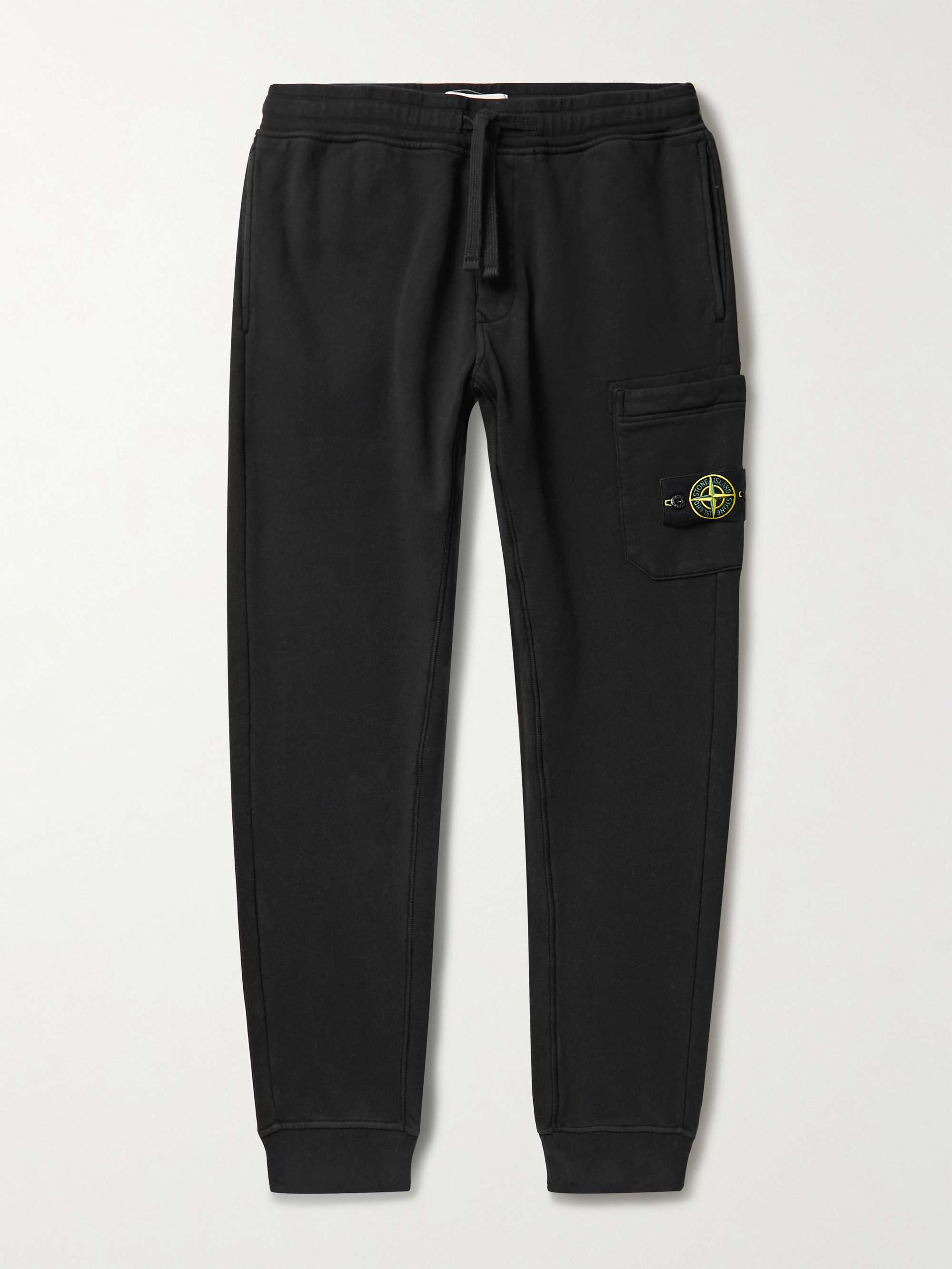 STONE ISLAND Slim-Fit Tapered Logo-Appliquéd Cotton-Jersey Cargo Sweatpants