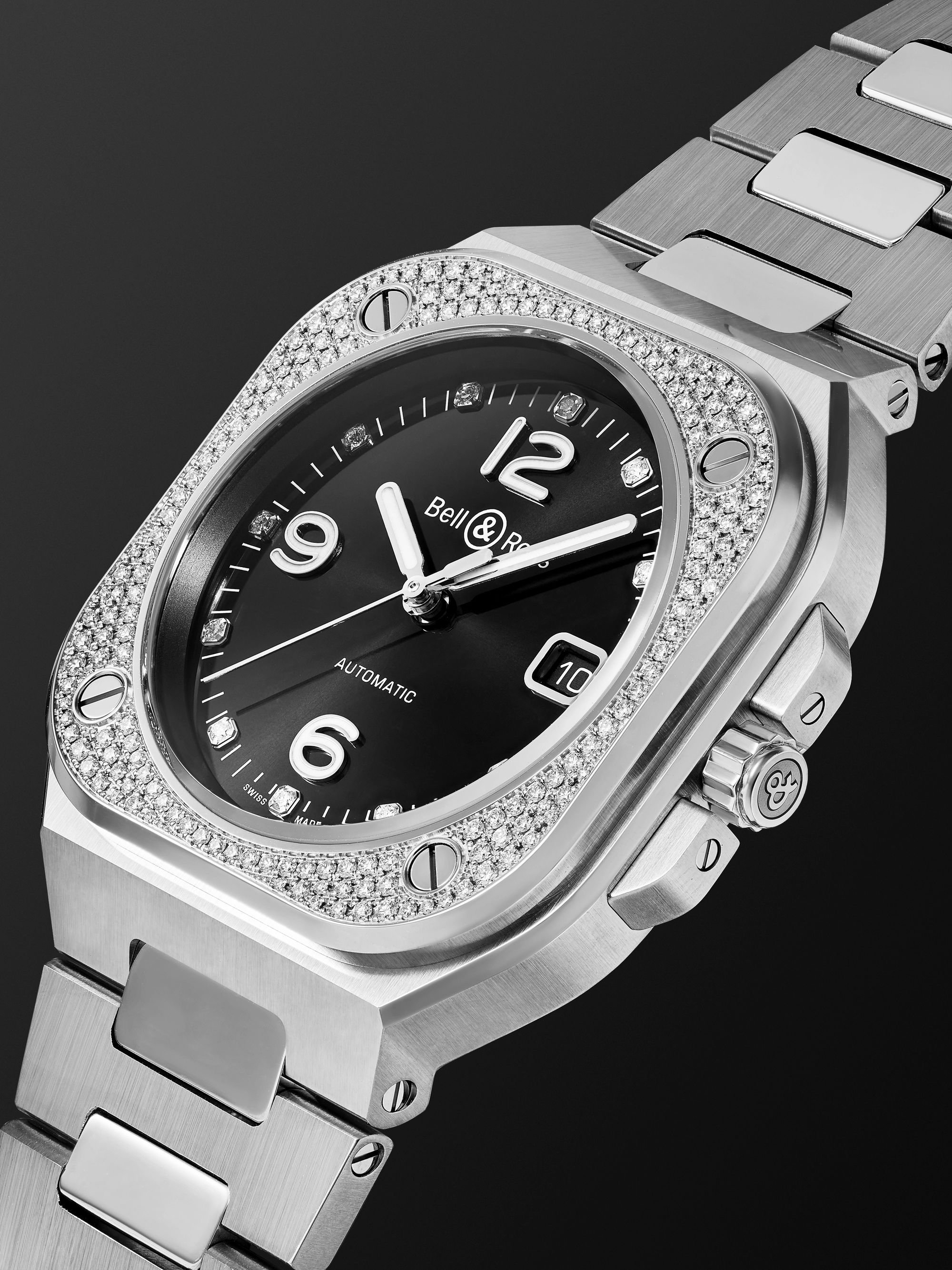 BELL & ROSS BR 05 Automatic 40mm Stainless Steel and Diamond Watch, Ref. No. BR05A-BL-STFLD/SST