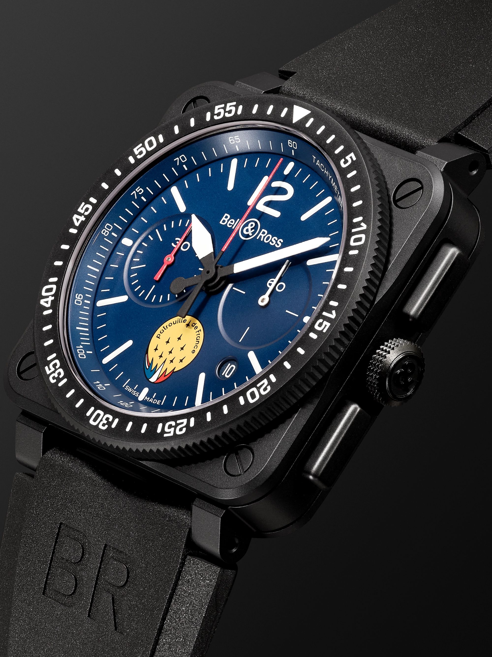 BELL & ROSS BR 03-94 PA94 Patrouille de France Limited Edition Chronograph Ceramic and Rubber Watch, Ref. No. BR0394-PAF1-CE/SRB