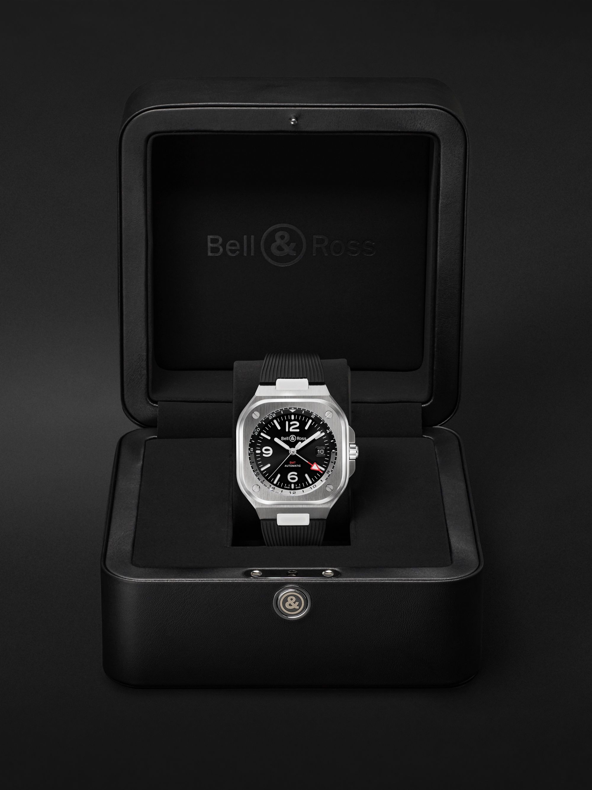 BELL & ROSS GMT Automatic 41mm Stainless Steel and Rubber Watch, Ref. No. BR05G-BL-ST/SRB