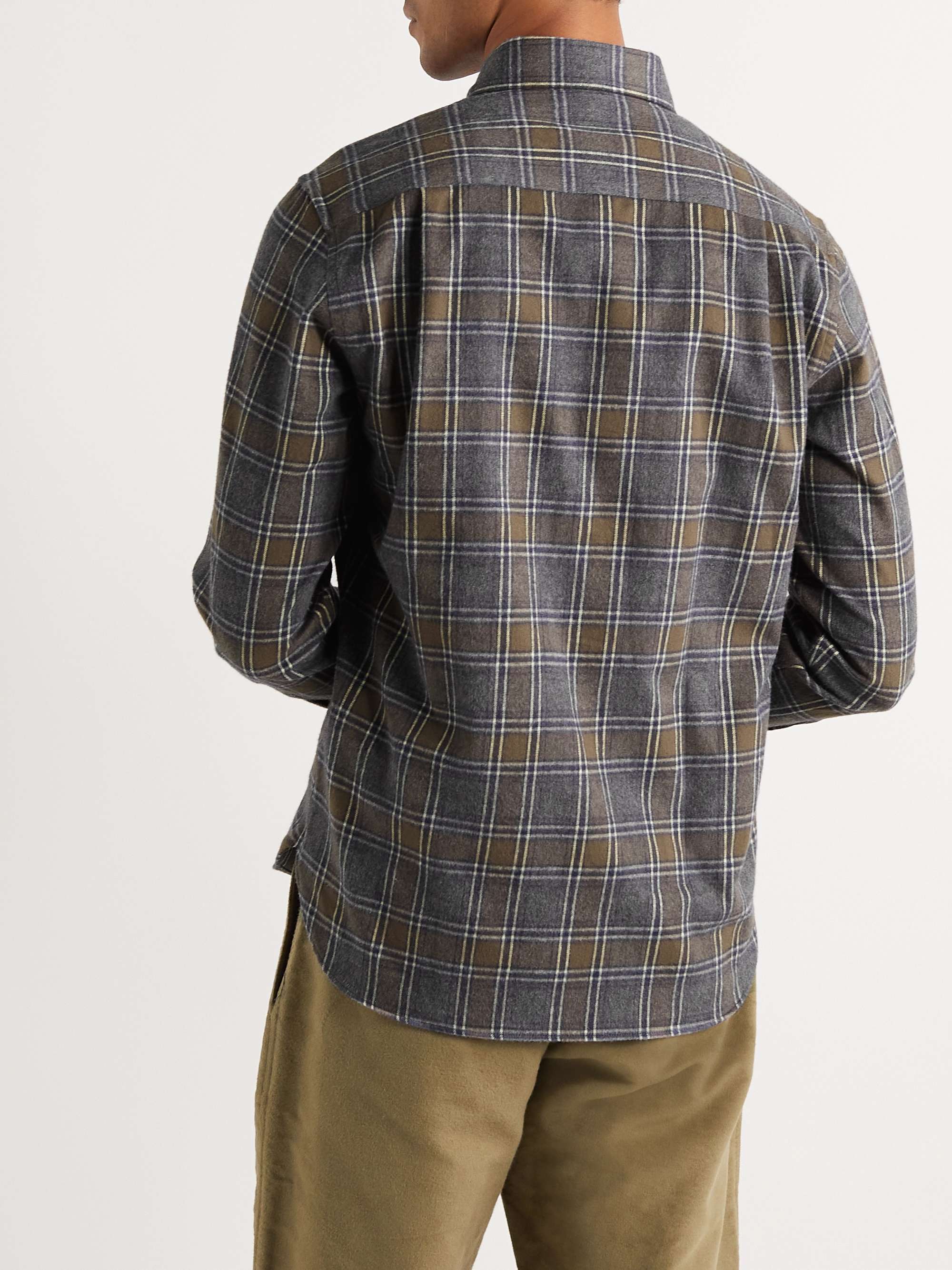 DE BONNE FACTURE Button-Down Collar Checked Brushed Cotton-Flannel Shirt