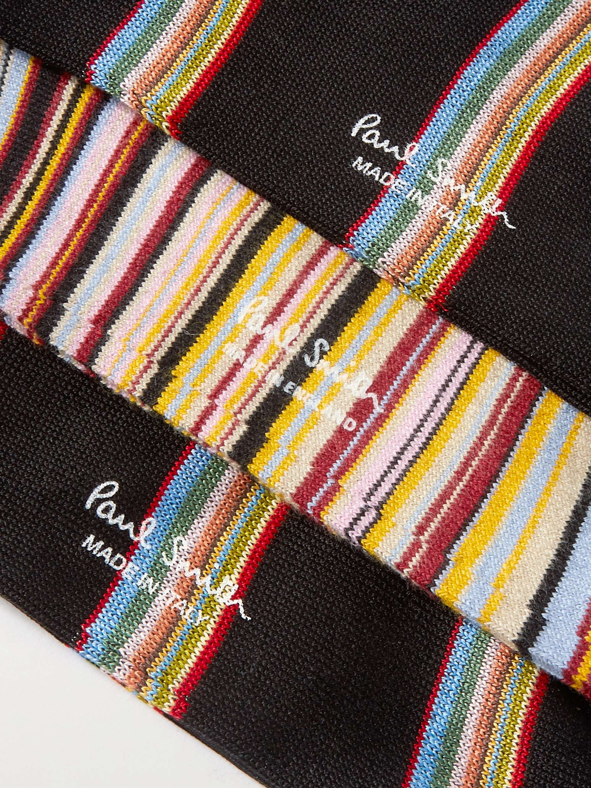 PAUL SMITH Striped Leather Cardholder and Three-Pack Cotton-Blend Socks Gift Set