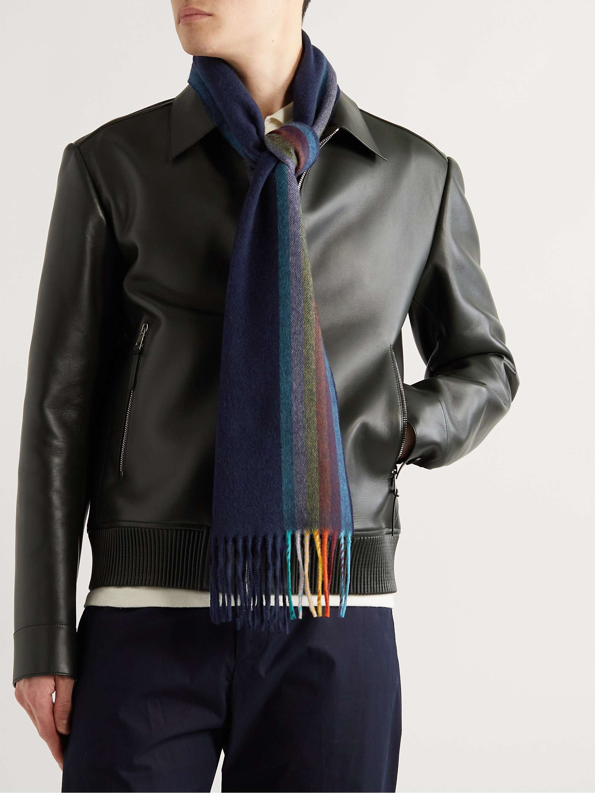 PAUL SMITH Fringed Striped Cashmere Scarf