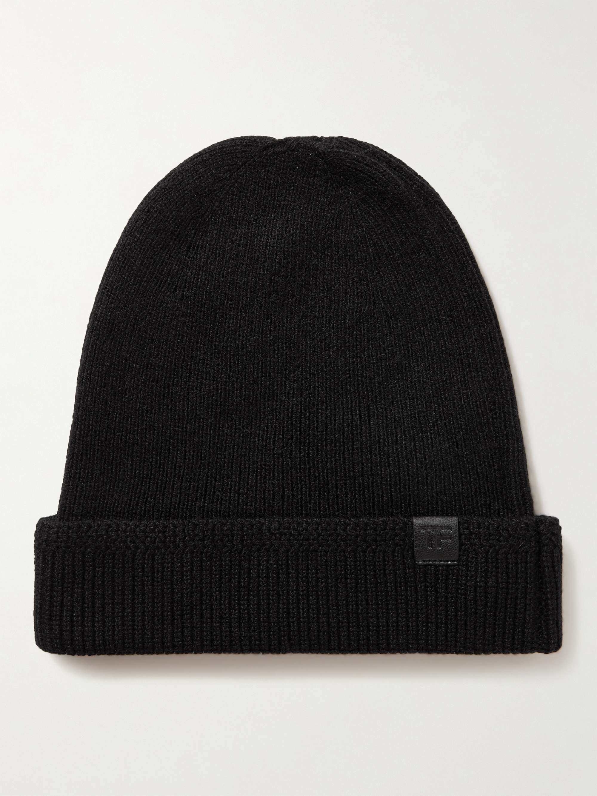 Womens Mens Accessories Mens Hats Tom Ford Leather-trimmed Ribbed Cashmere Beanie 