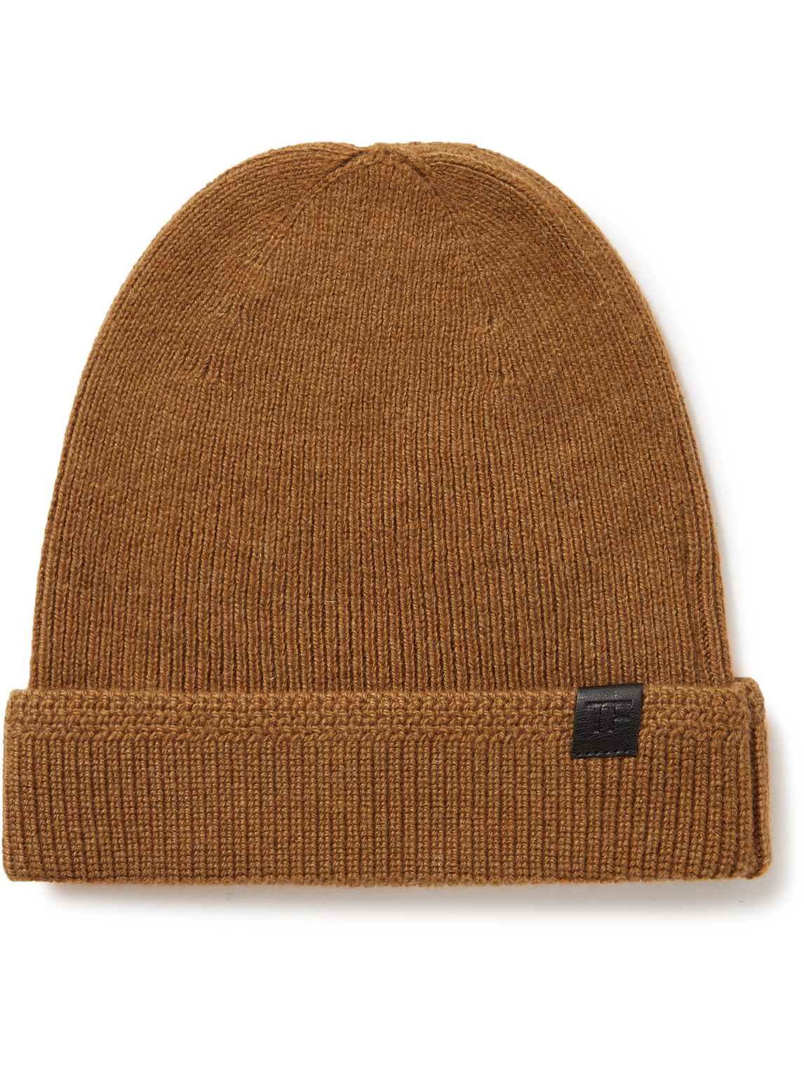 Leather-Trimmed Ribbed Cashmere Beanie
