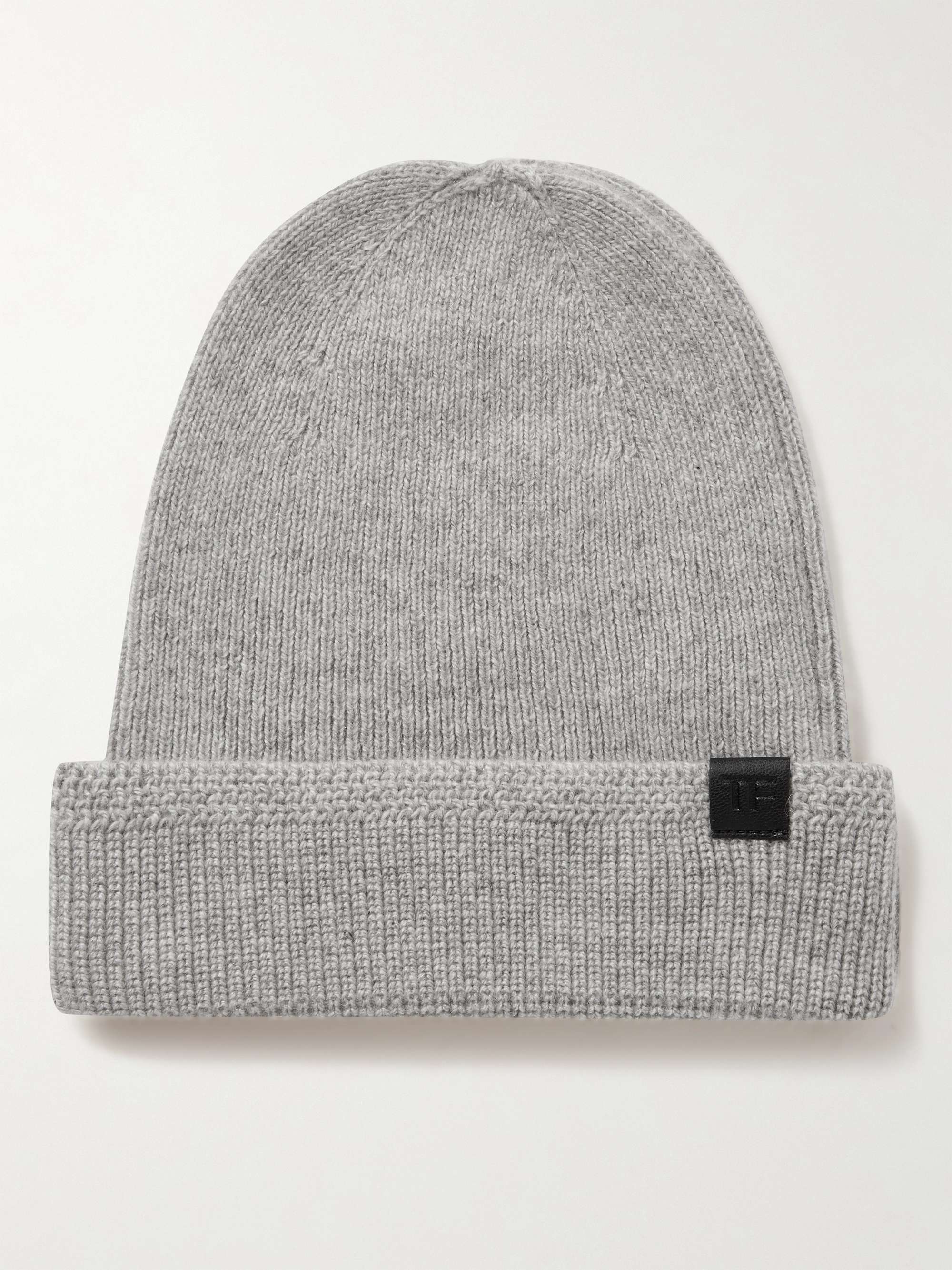 TOM FORD Leather-Trimmed Ribbed Cashmere Beanie