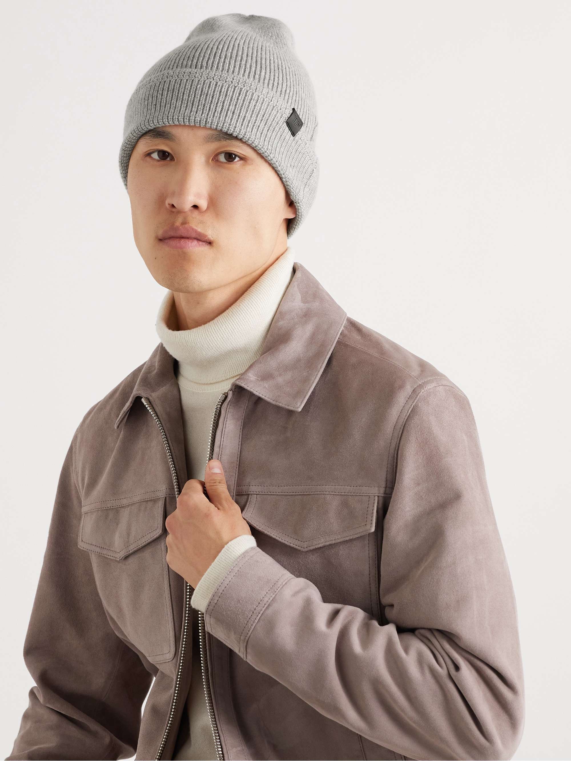 TOM FORD Leather-Trimmed Ribbed Cashmere Beanie