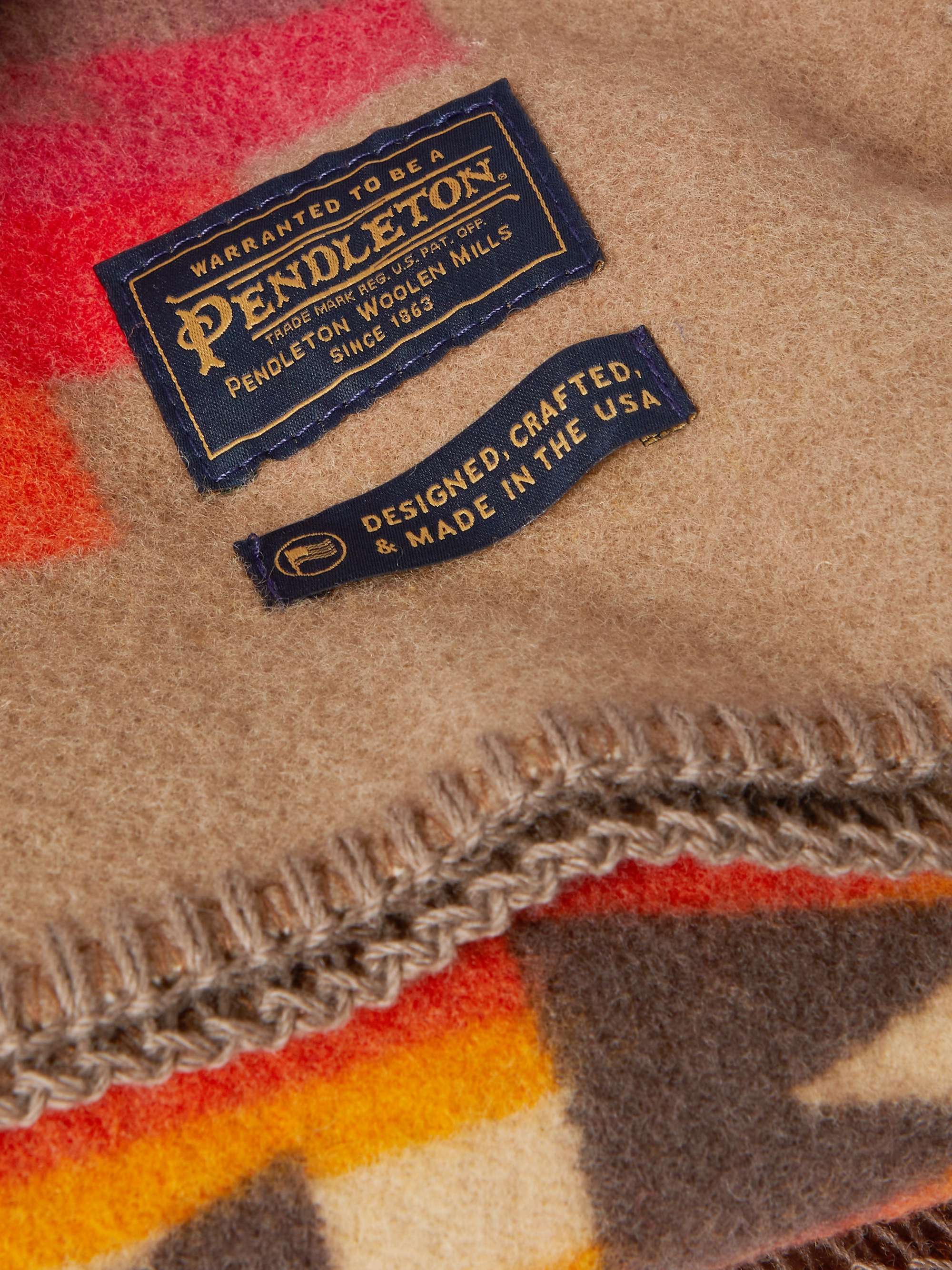 PENDLETON Logo-Appliquéd Printed Virgin Wool and Cotton-Blend Blanket