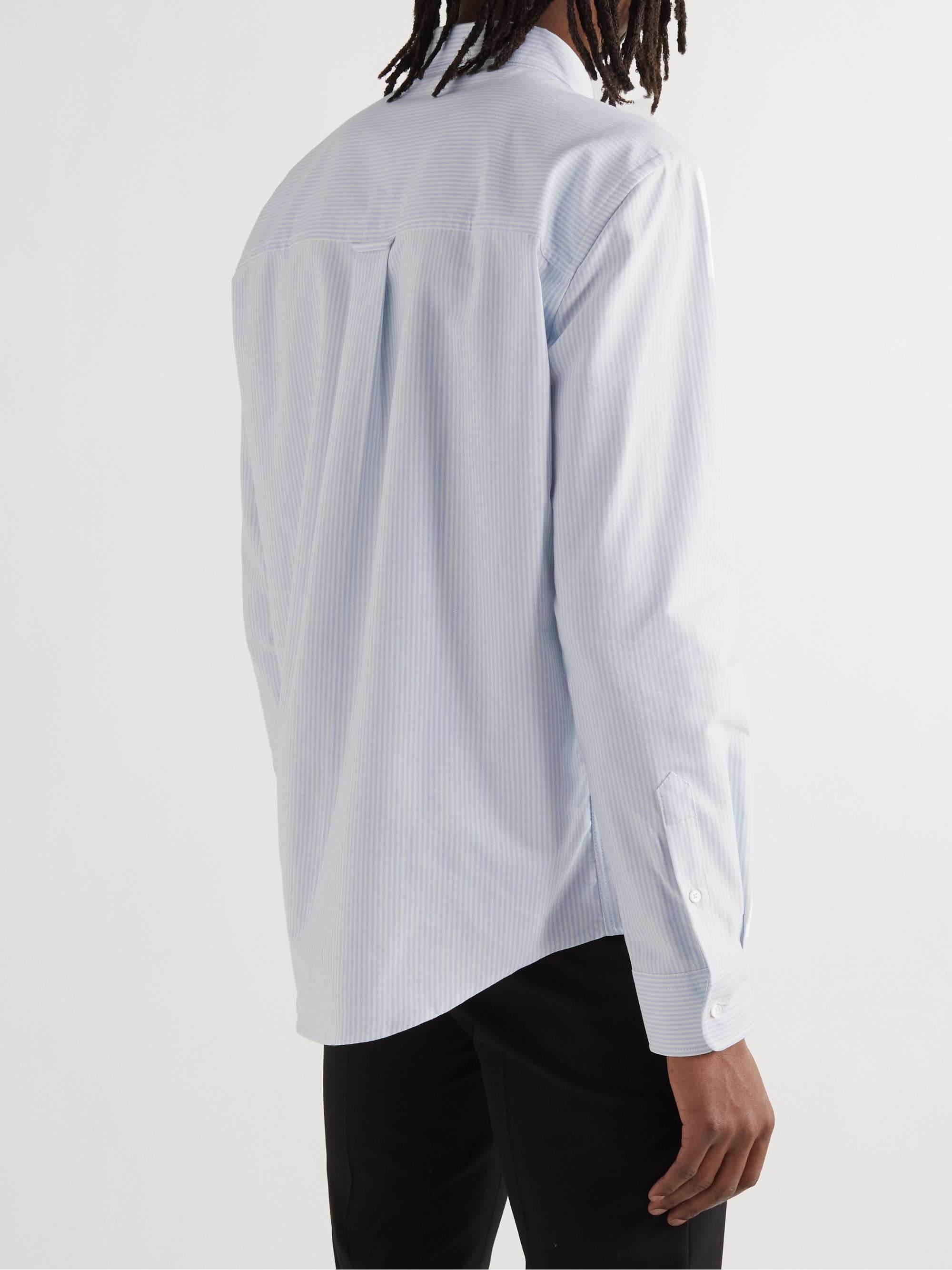AMI PARIS Button-Down Collar Logo-Embroidered Striped Organic Cotton Oxford Shirt