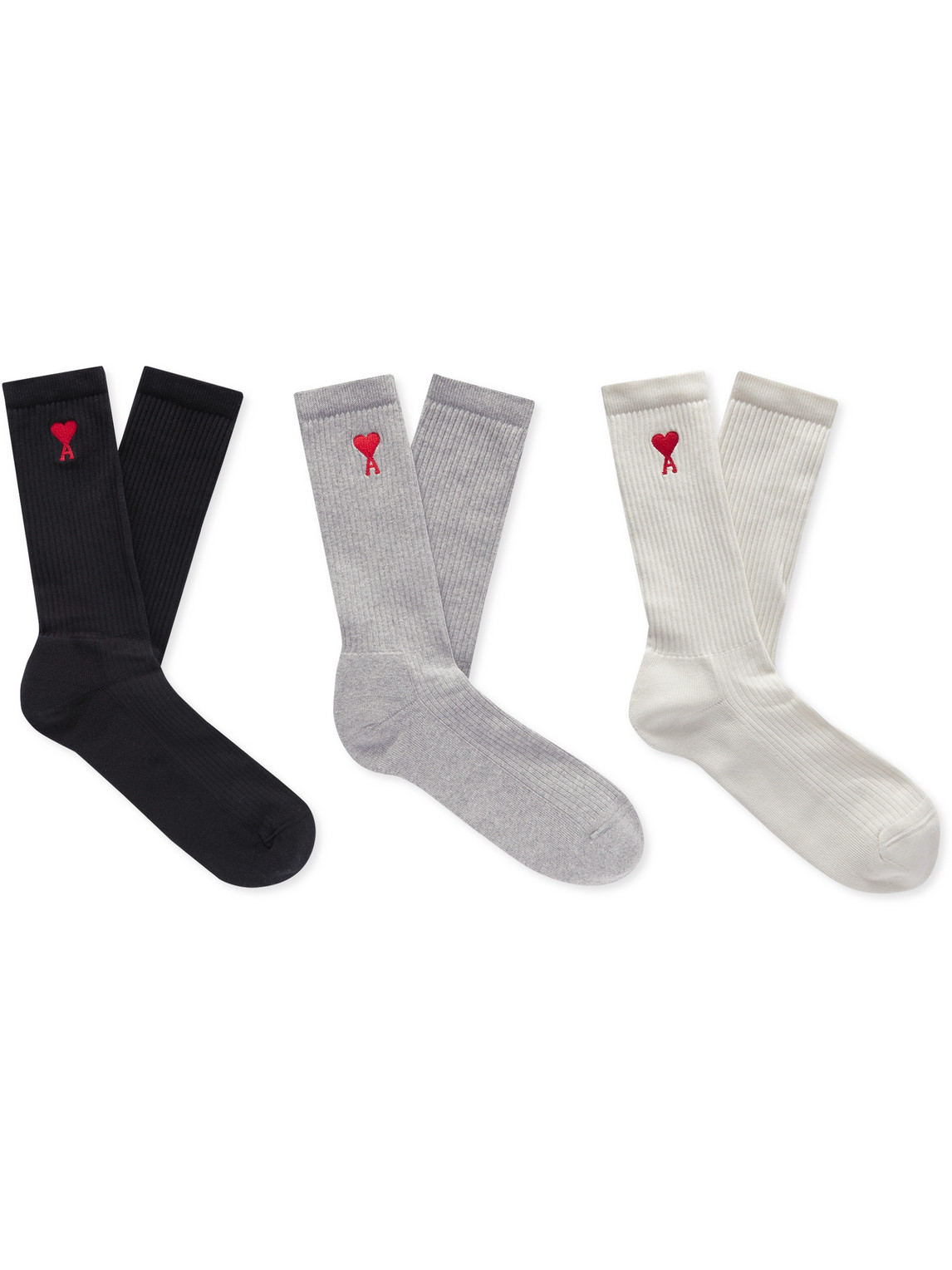 Three-Pack Logo-Embroidered Ribbed Organic Cotton-Blend Socks