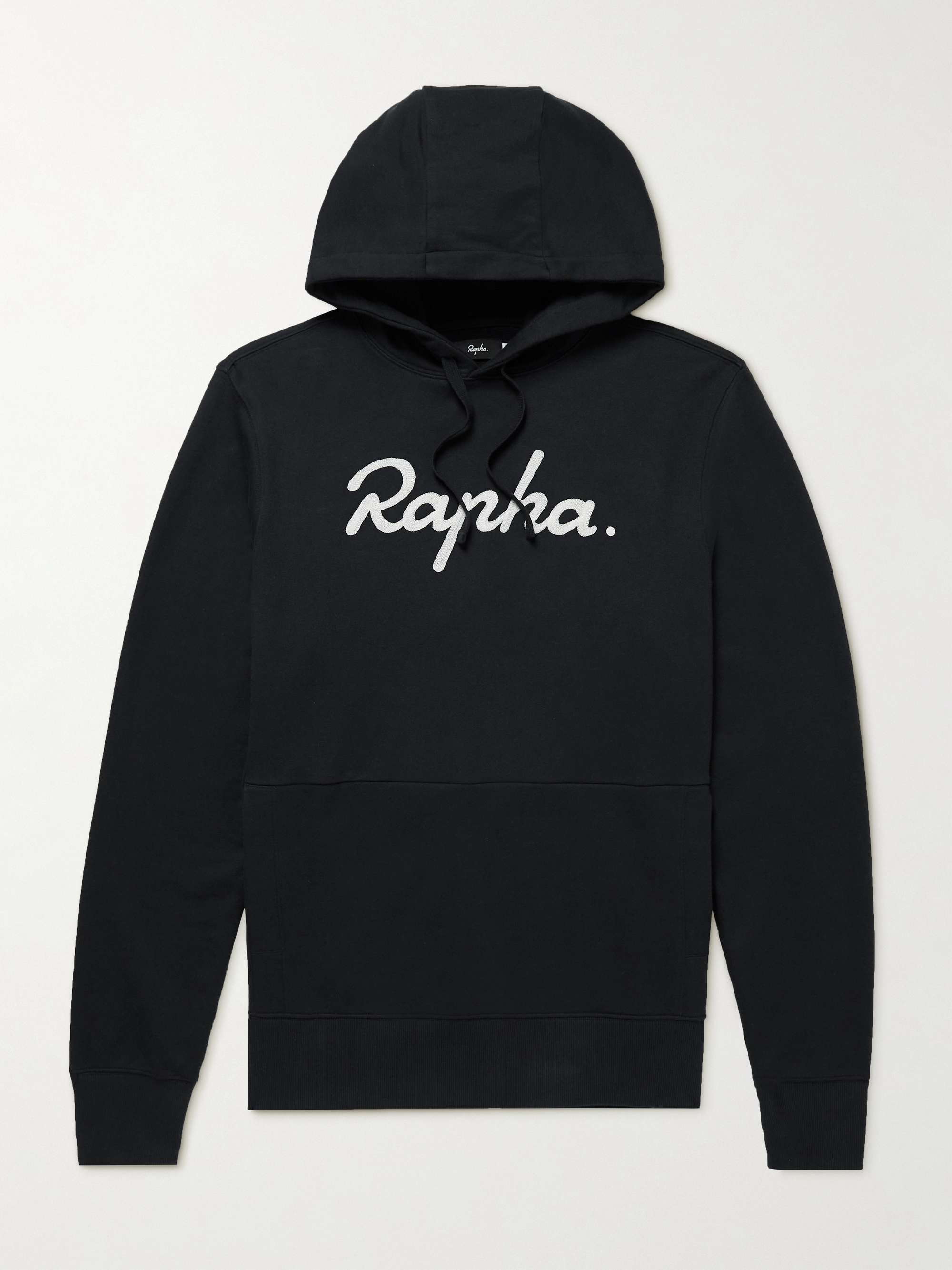 라파 사이클링 의류 RAPHA Logo-Embroidered Cotton-Jersey Hoodie,Black