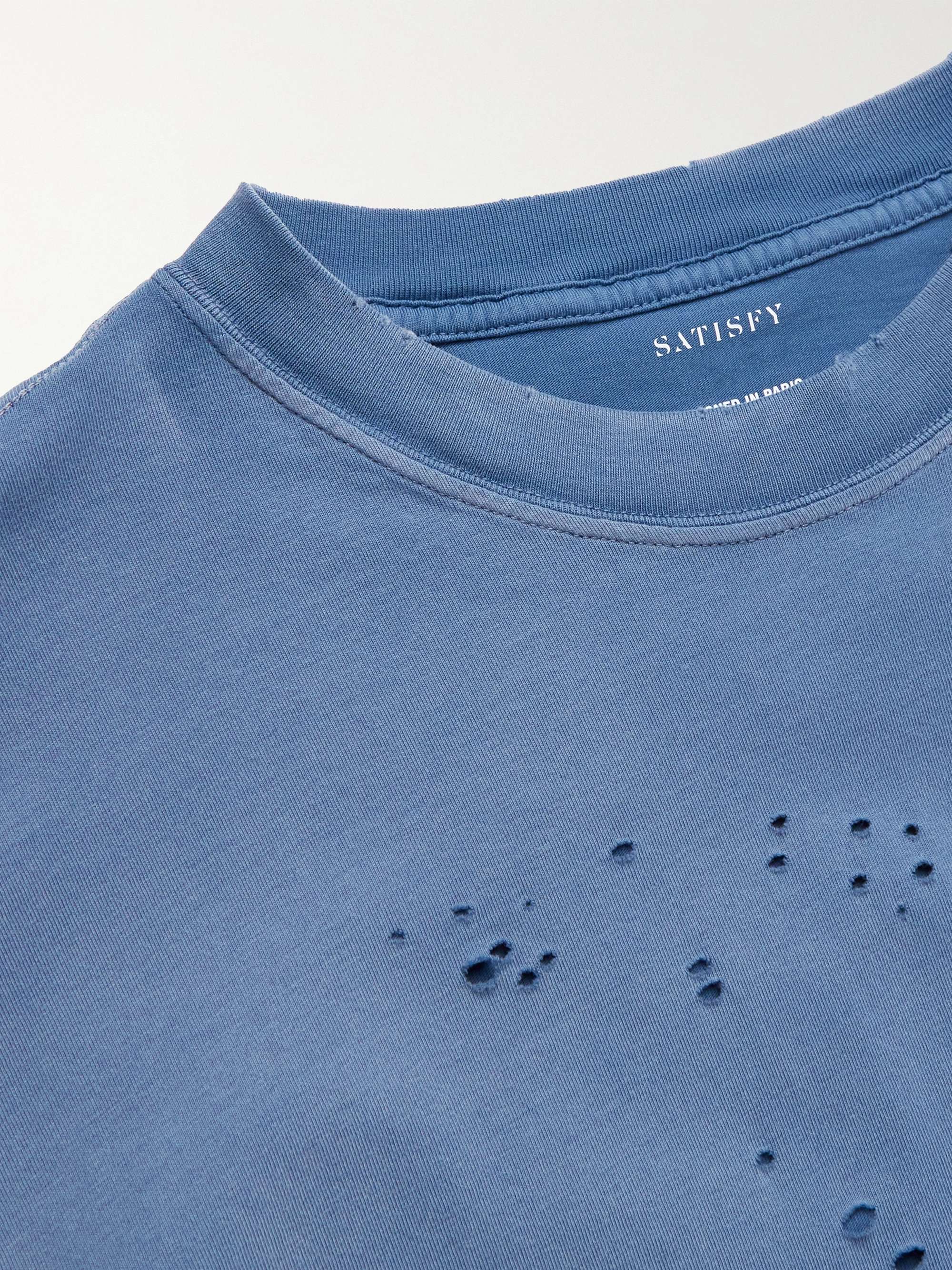 SATISFY Distressed Logo-Print MothTech Cotton-Jersey T-Shirt