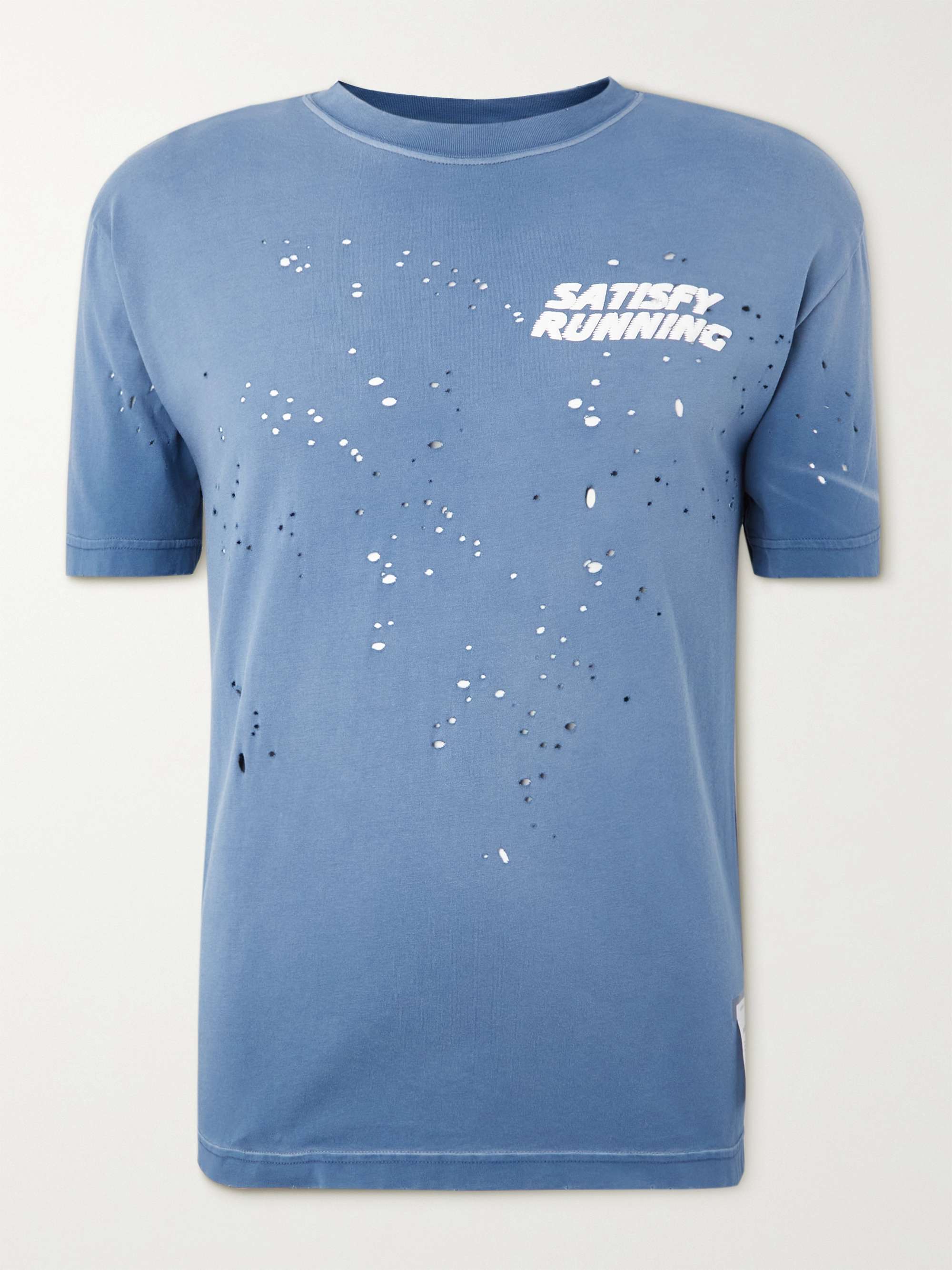 SATISFY Distressed Logo-Print MothTech Cotton-Jersey T-Shirt