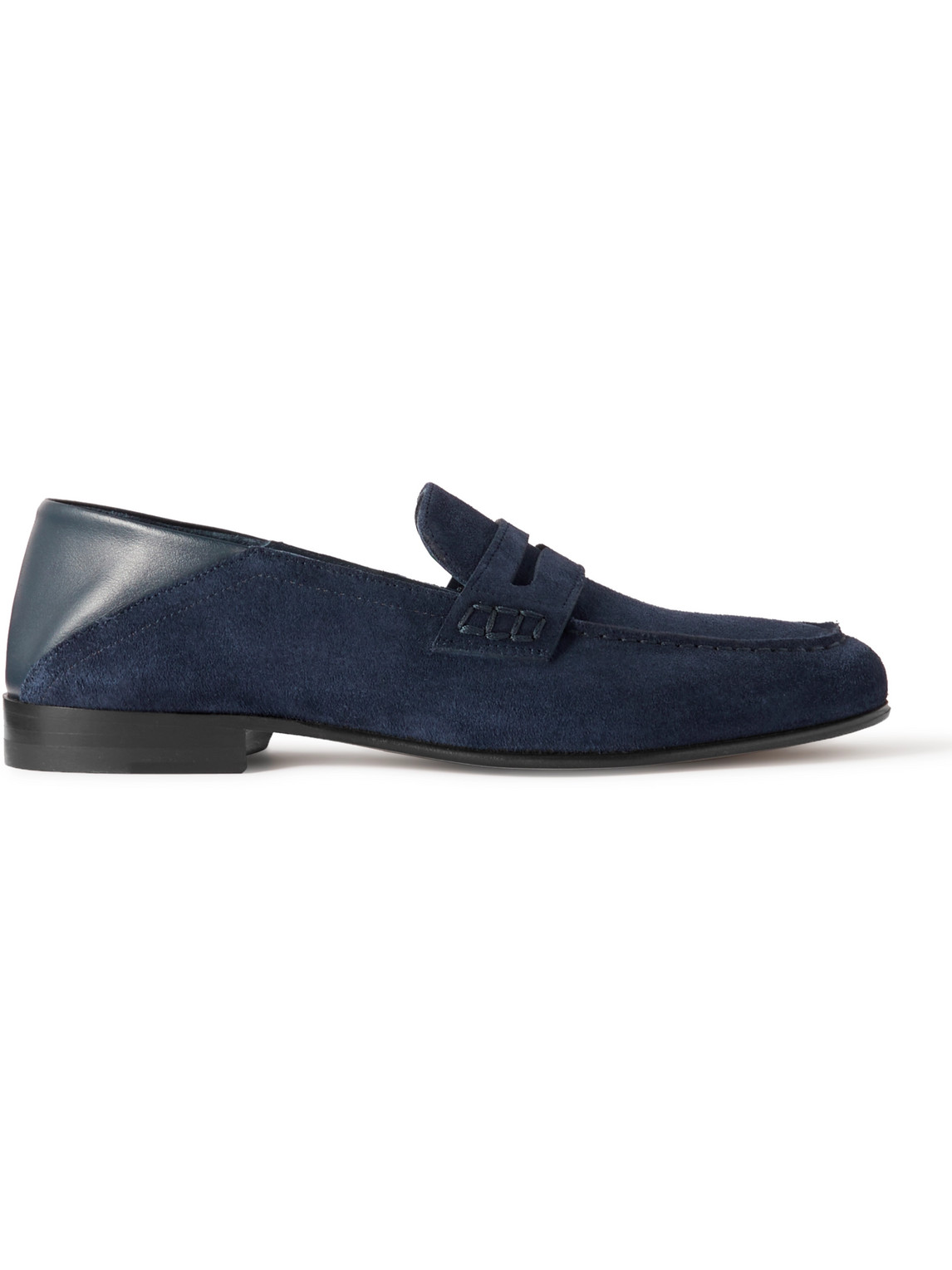 Manolo Blahnik Plymouth Collapsible-heel Suede And Leather Penny Loafers In Blue