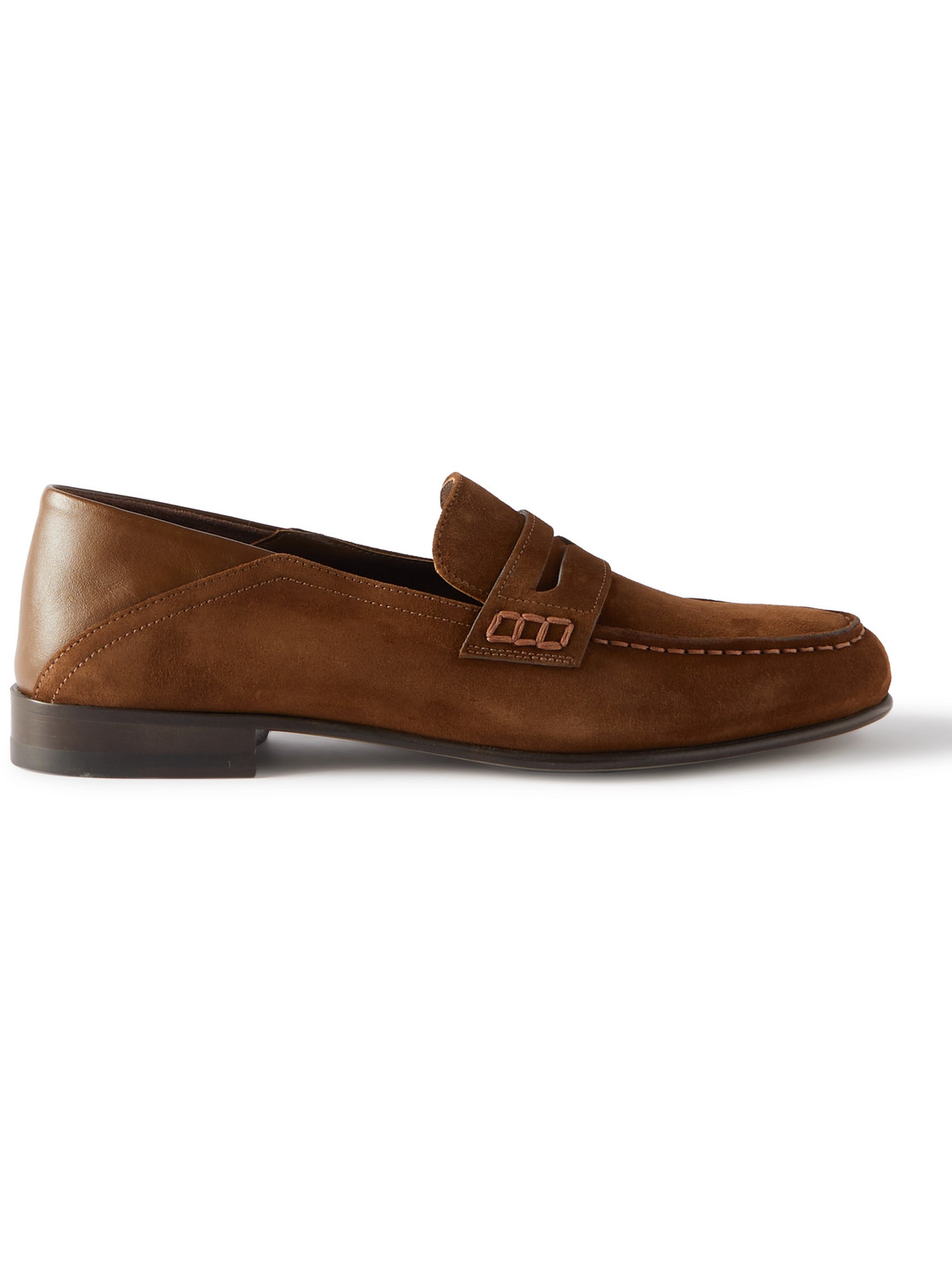 Plymouth Collapsible-Heel Suede and Leather Penny Loafers