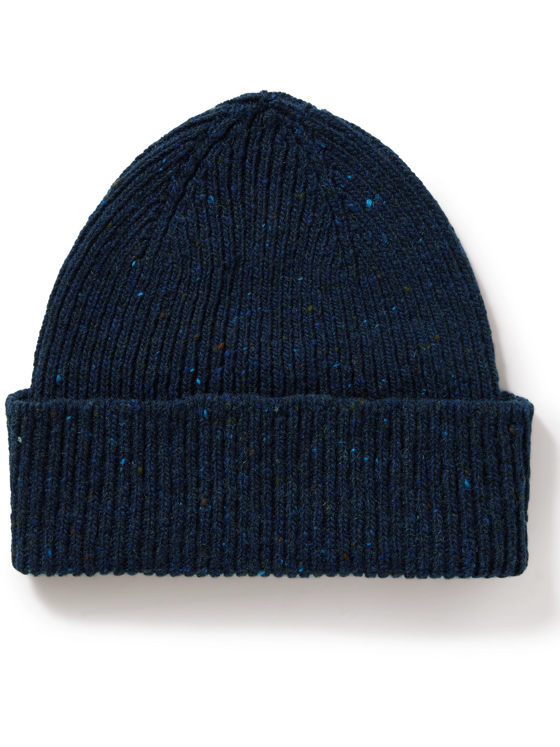 Mr P Ribbed Donegal Wool Beanie In Blue