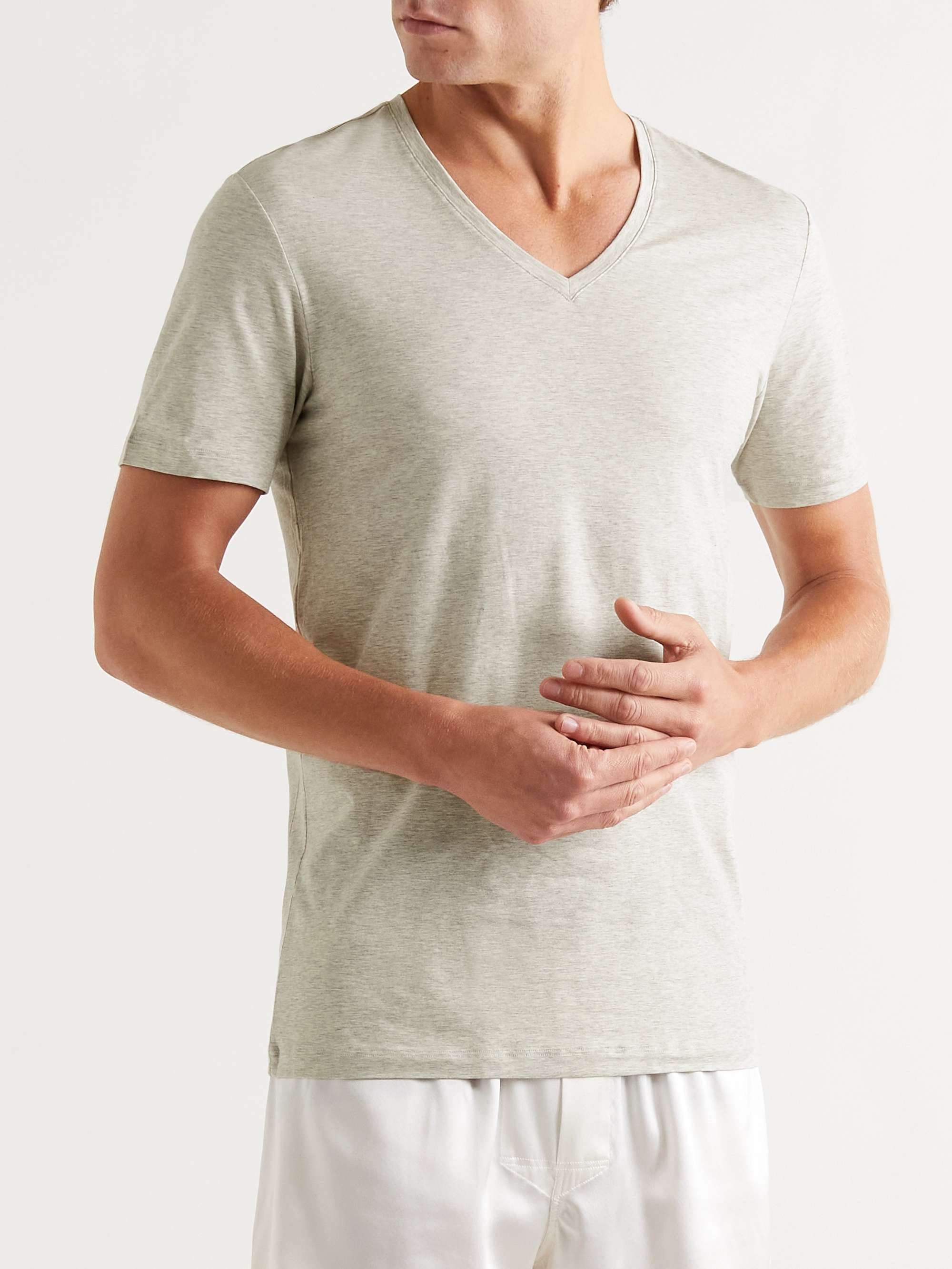 HANRO Mercerised Cotton-Blend V-Neck T-Shirt