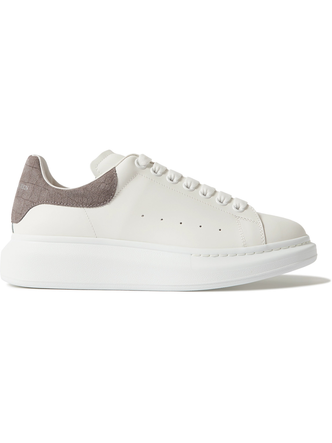 Alexander Mcqueen Exaggerated-sole Croc-effect Suede-trimmed Leather Sneakers In White