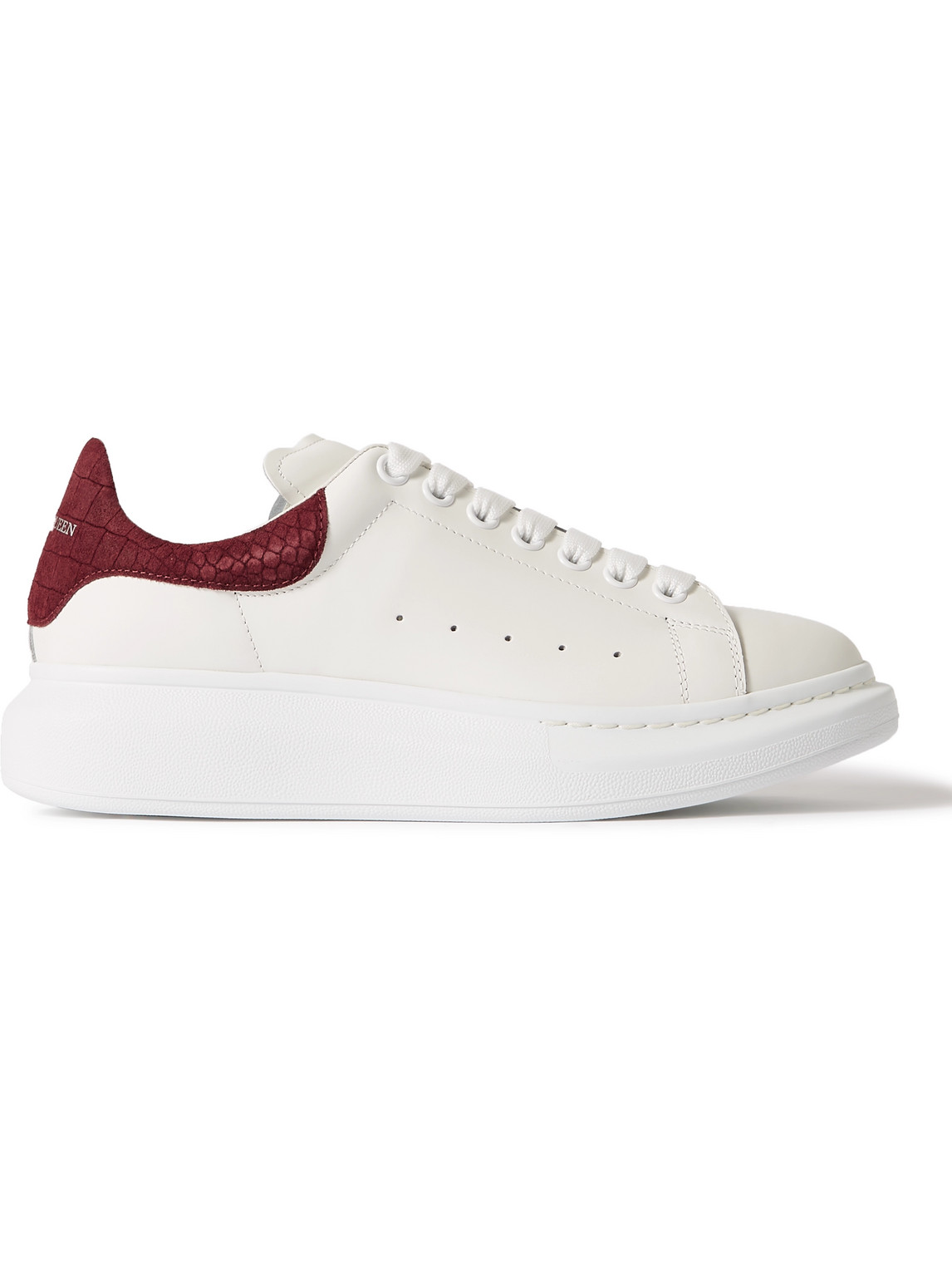 Alexander Mcqueen Exaggerated-sole Croc-effect Suede-trimmed Leather Sneakers In White