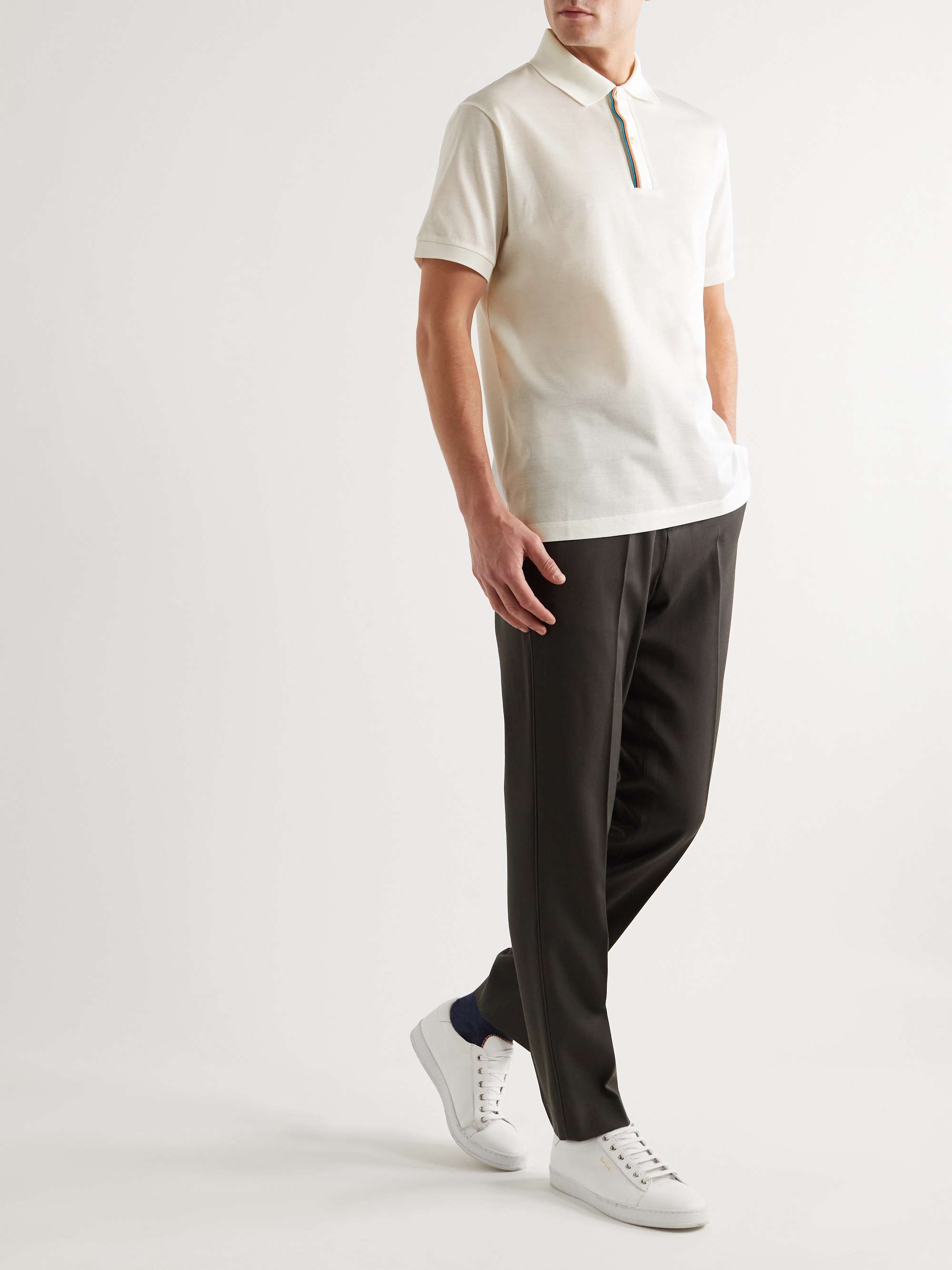 PAUL SMITH Striped Cotton-Piqué Polo Shirt