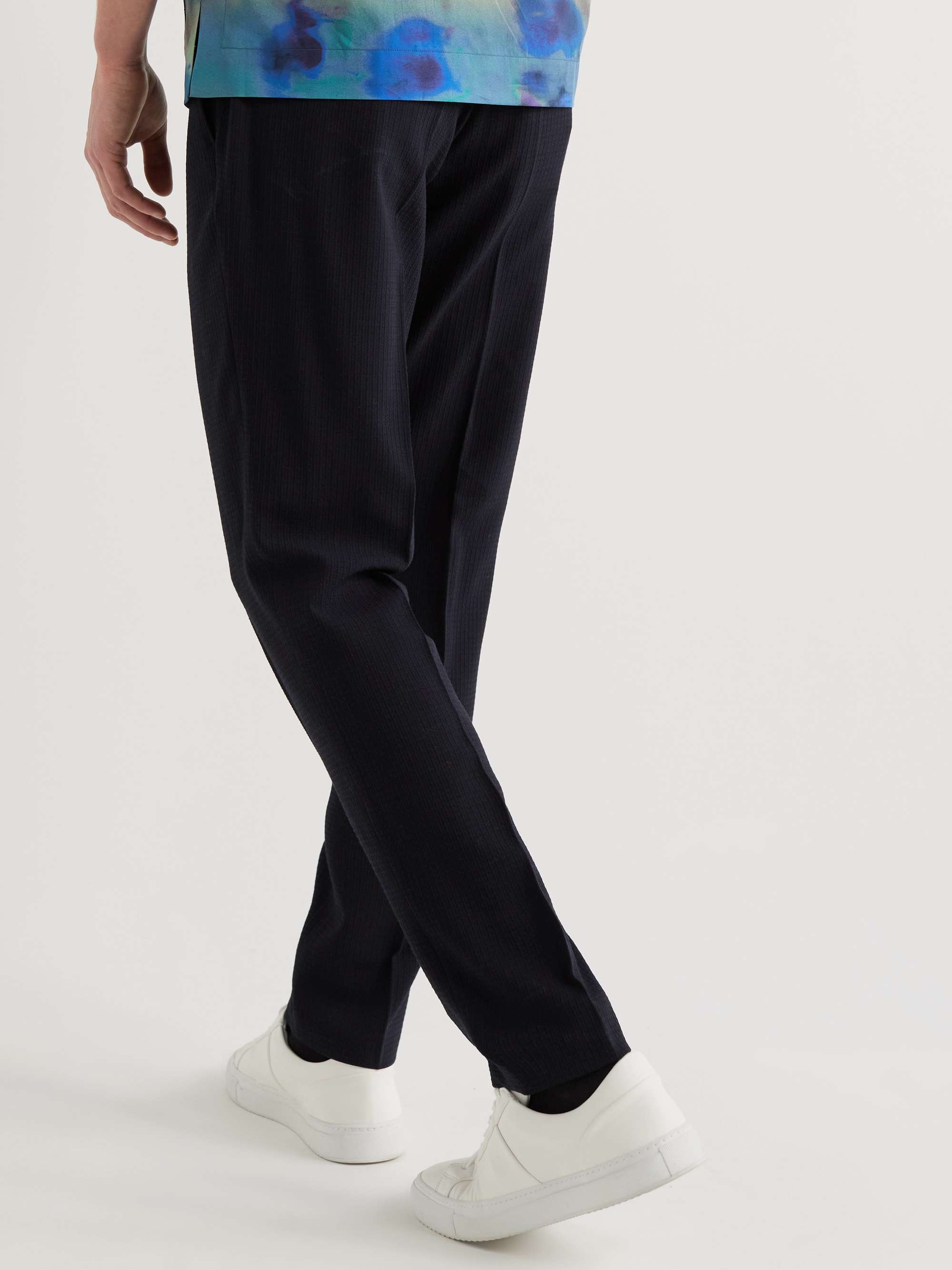 PAUL SMITH Straight-Leg Textured Wool-Blend Drawstring Suit Trousers