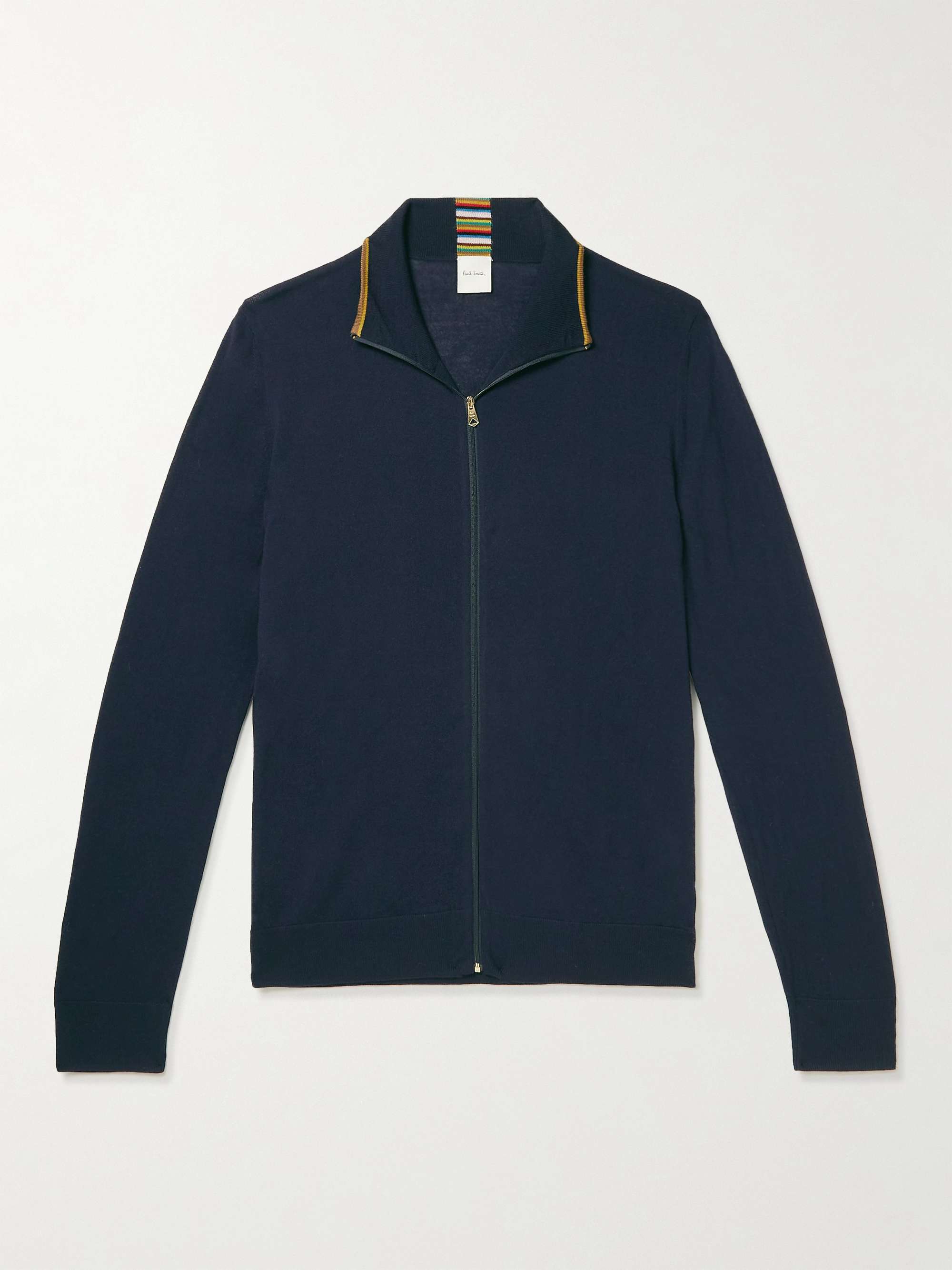 폴 스미스 가디건 Paul Smith Slim-Fit Logo-Embroidered Merino Wool Zip-Up Cardigan,Navy