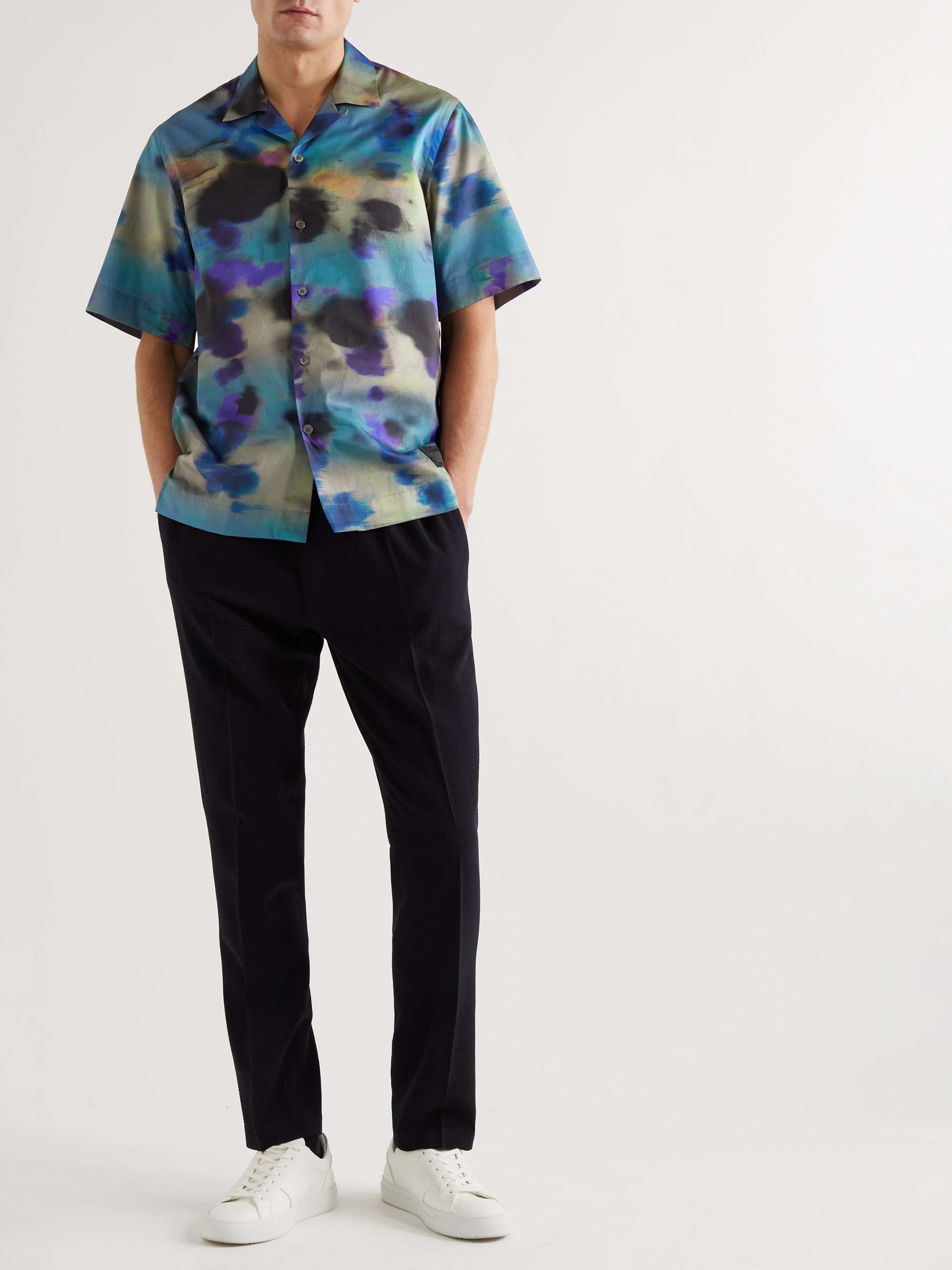 PAUL SMITH Convertible-Collar Floral-Print Linen and Cotton-Blend Seersucker Shirt