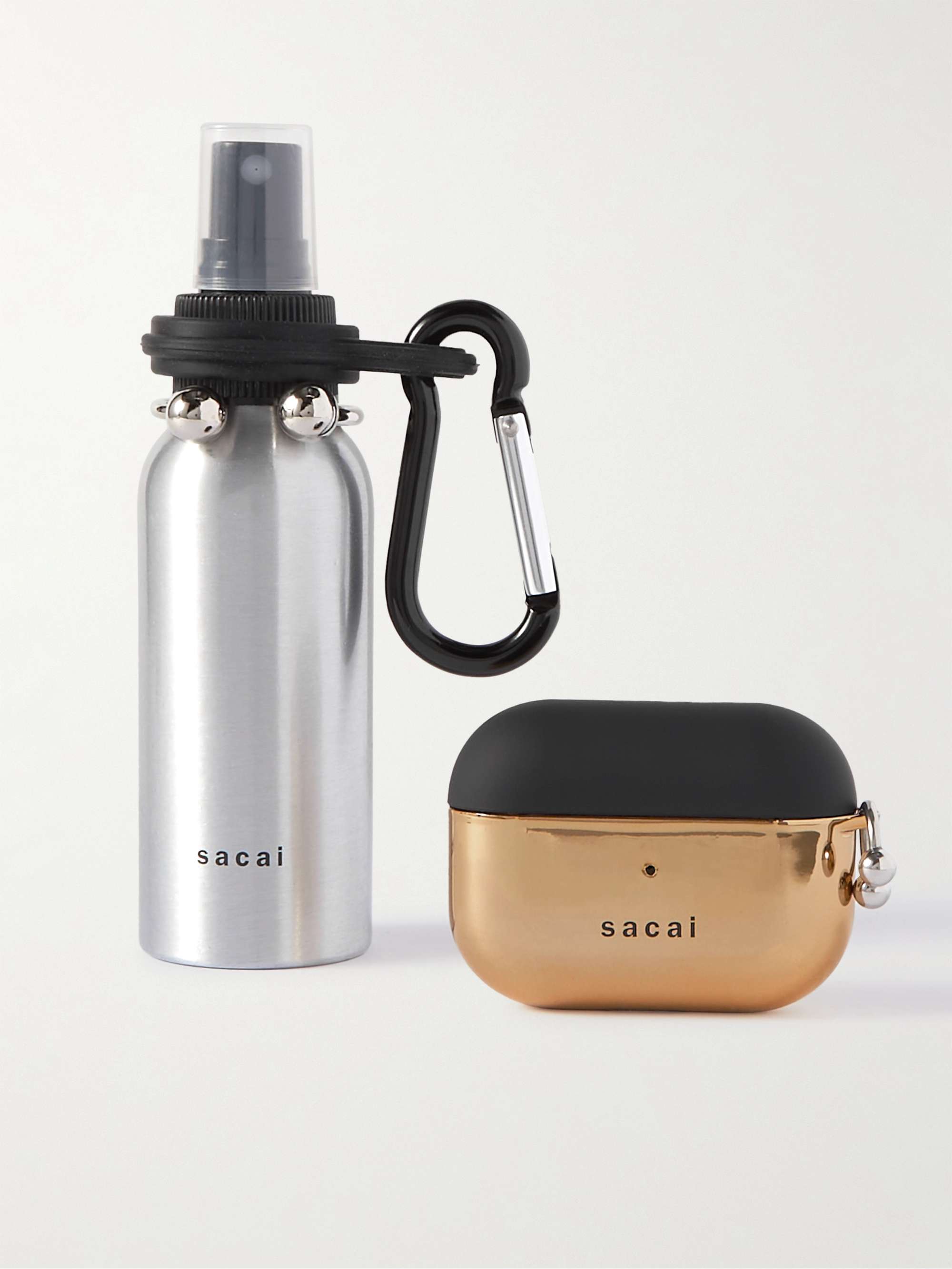 SACAI Logo-Print Steel Water Bottle and Gold-Tone AirPods Pro Case