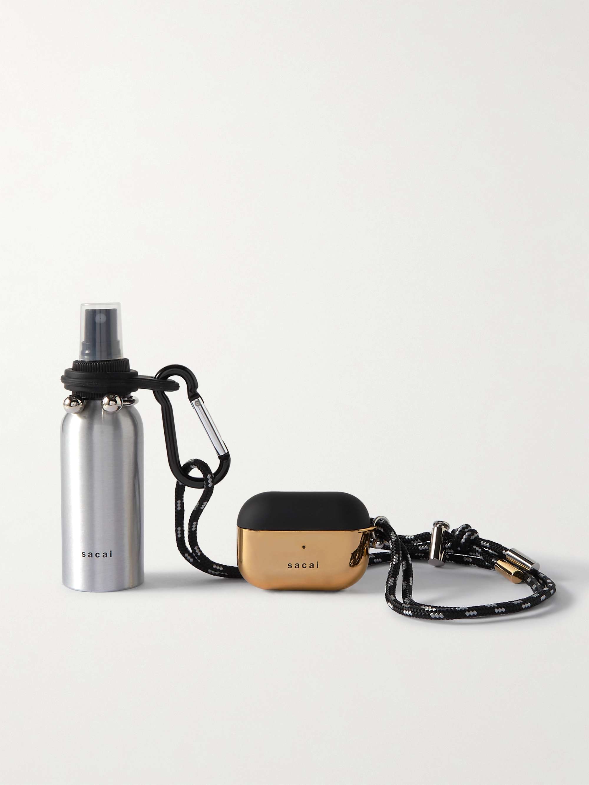 SACAI Logo-Print Steel Water Bottle and Gold-Tone AirPods Pro Case