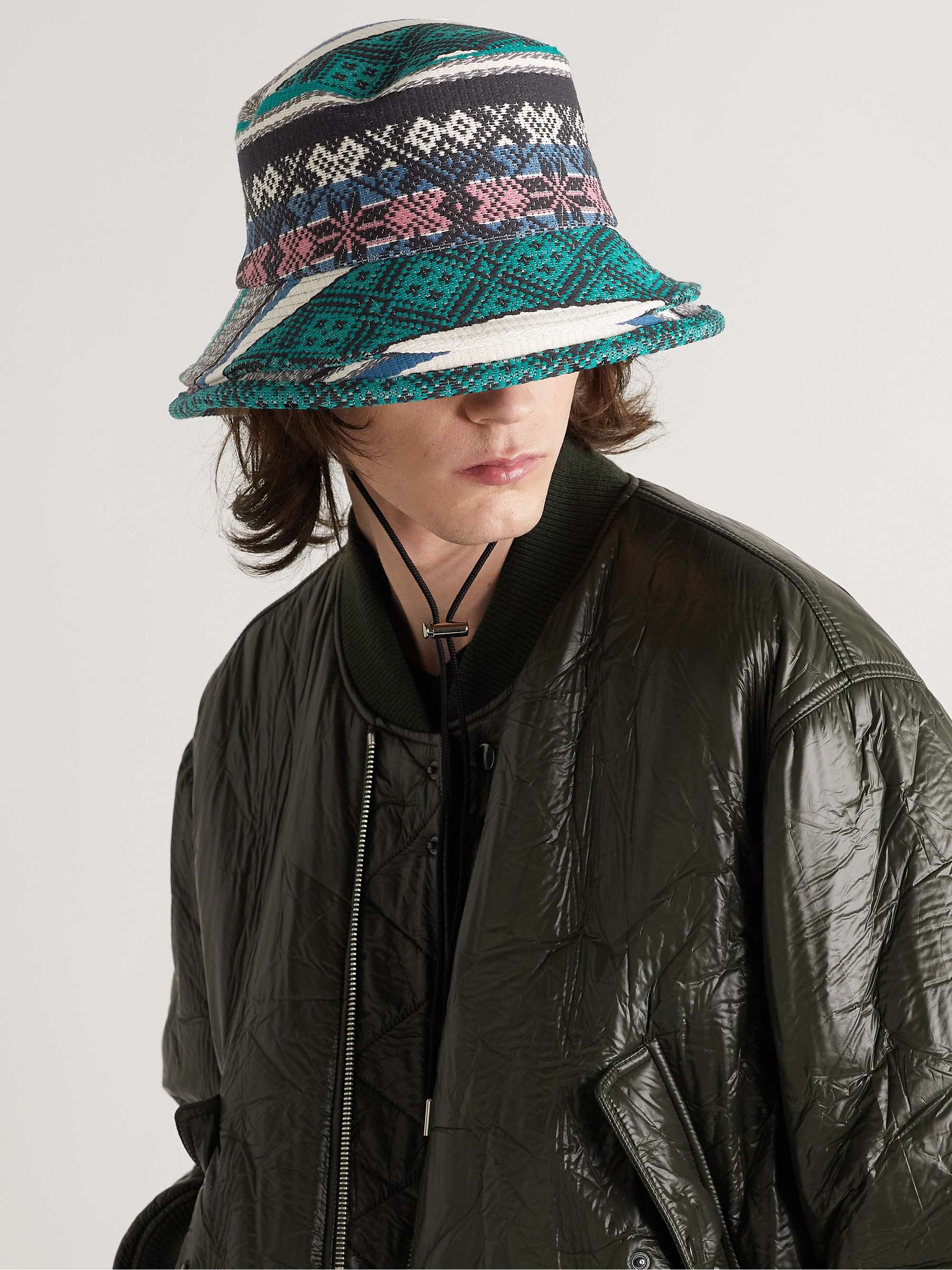 Green + Paula's Ibiza Leather-Trimmed Cotton-Canvas Bucket Hat 