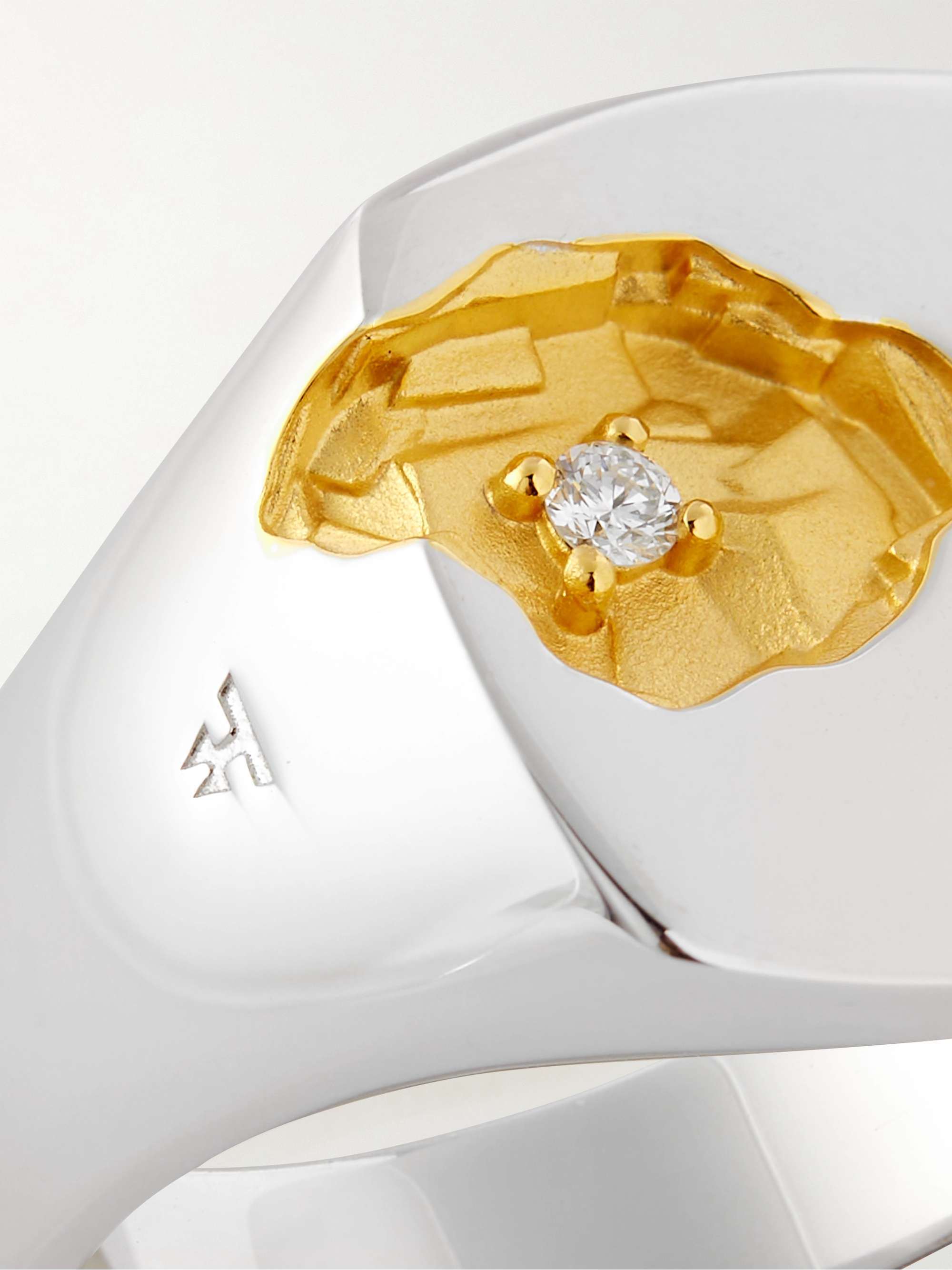 TOM WOOD White Rhodium and Gold-Plated Diamond Signet Ring
