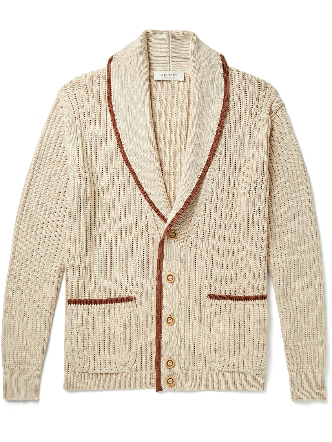 Giuliva Heritage Clemente Shawl-collar Ribbed Cotton Cardigan In Cream