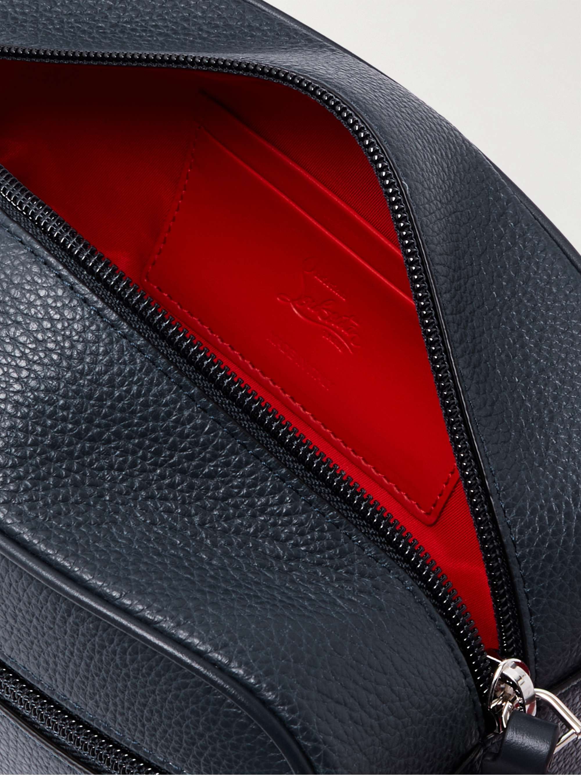 Navy Kepipouch Rubber-Panelled Full-Grain Leather Messenger Bag 