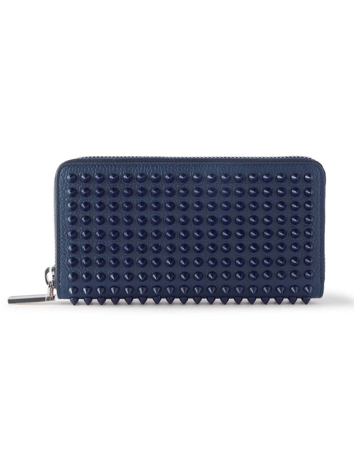 Christian Louboutin Spiked Full-grain Leather Zip-around Wallet In Blue