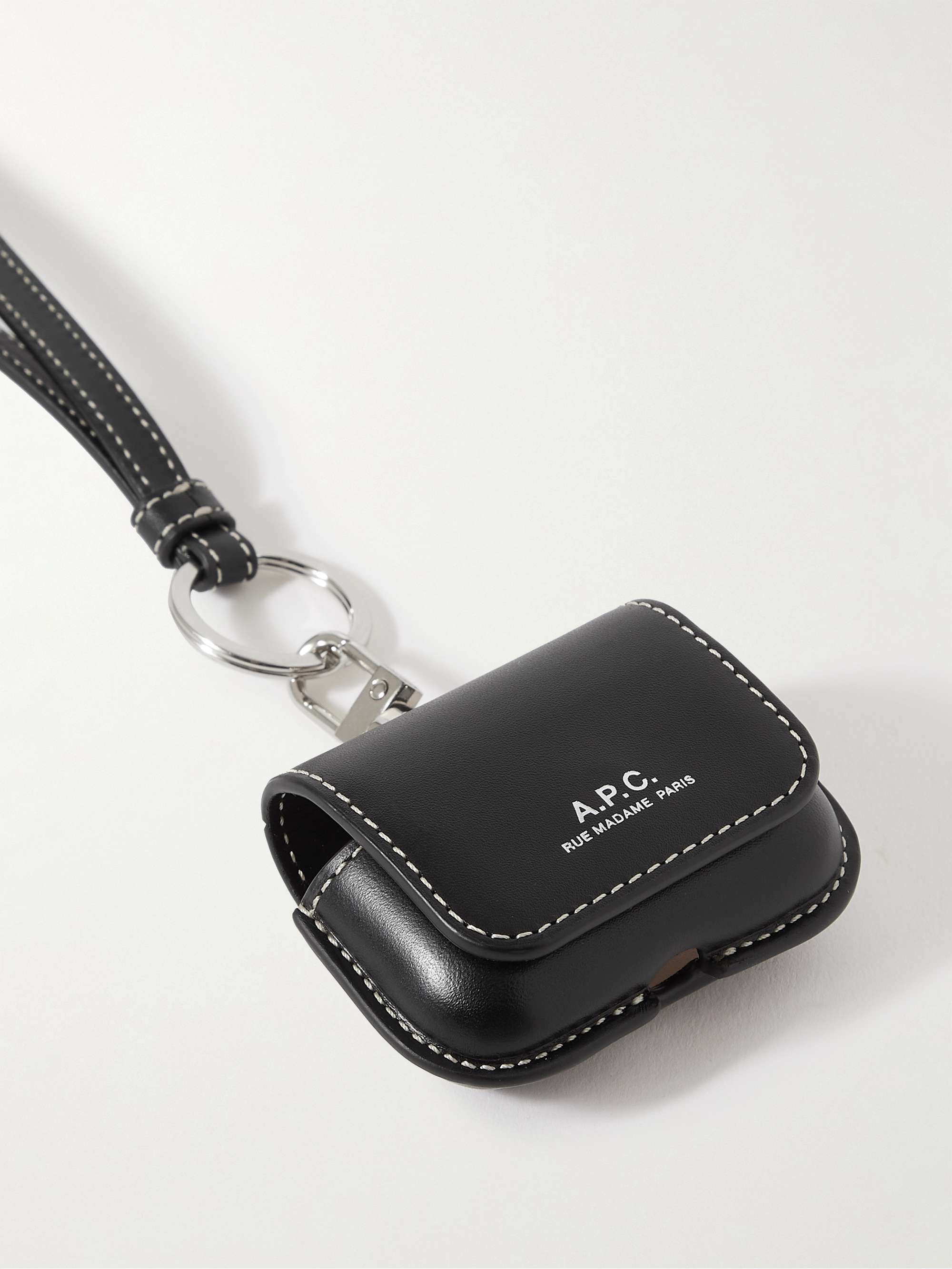 A.P.C. Logo-Appliquéd Leather Airpods Case with Lanyard