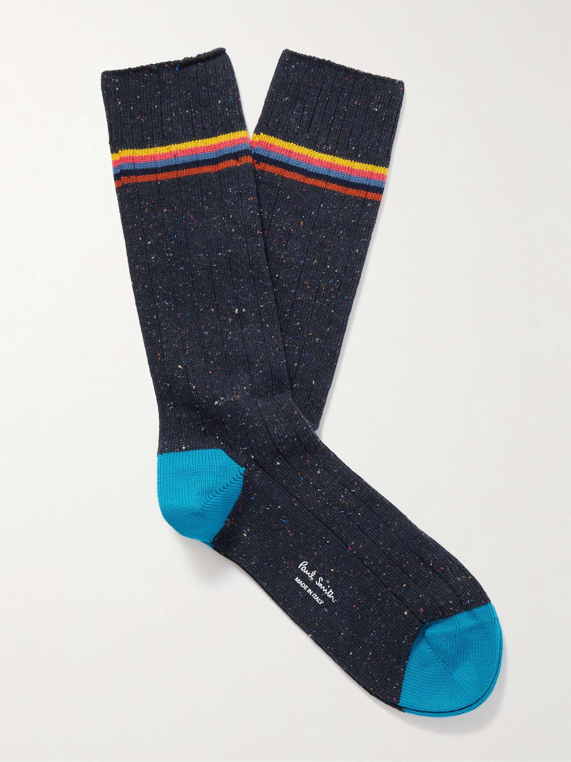 PAUL SMITH Ulysee Ribbed Striped Cotton-Blend Socks