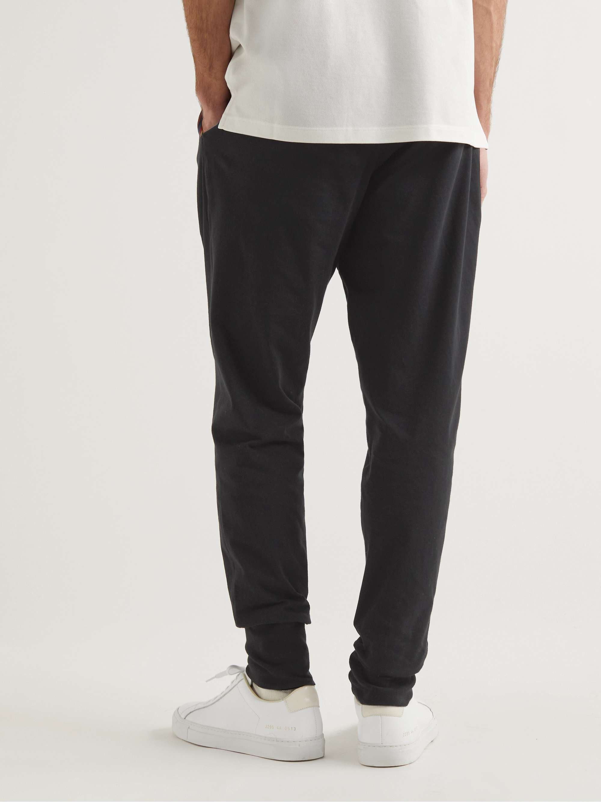 PAUL SMITH Tapered Striped Grosgrain-Trimmed Cotton-Jersey Sweatpants